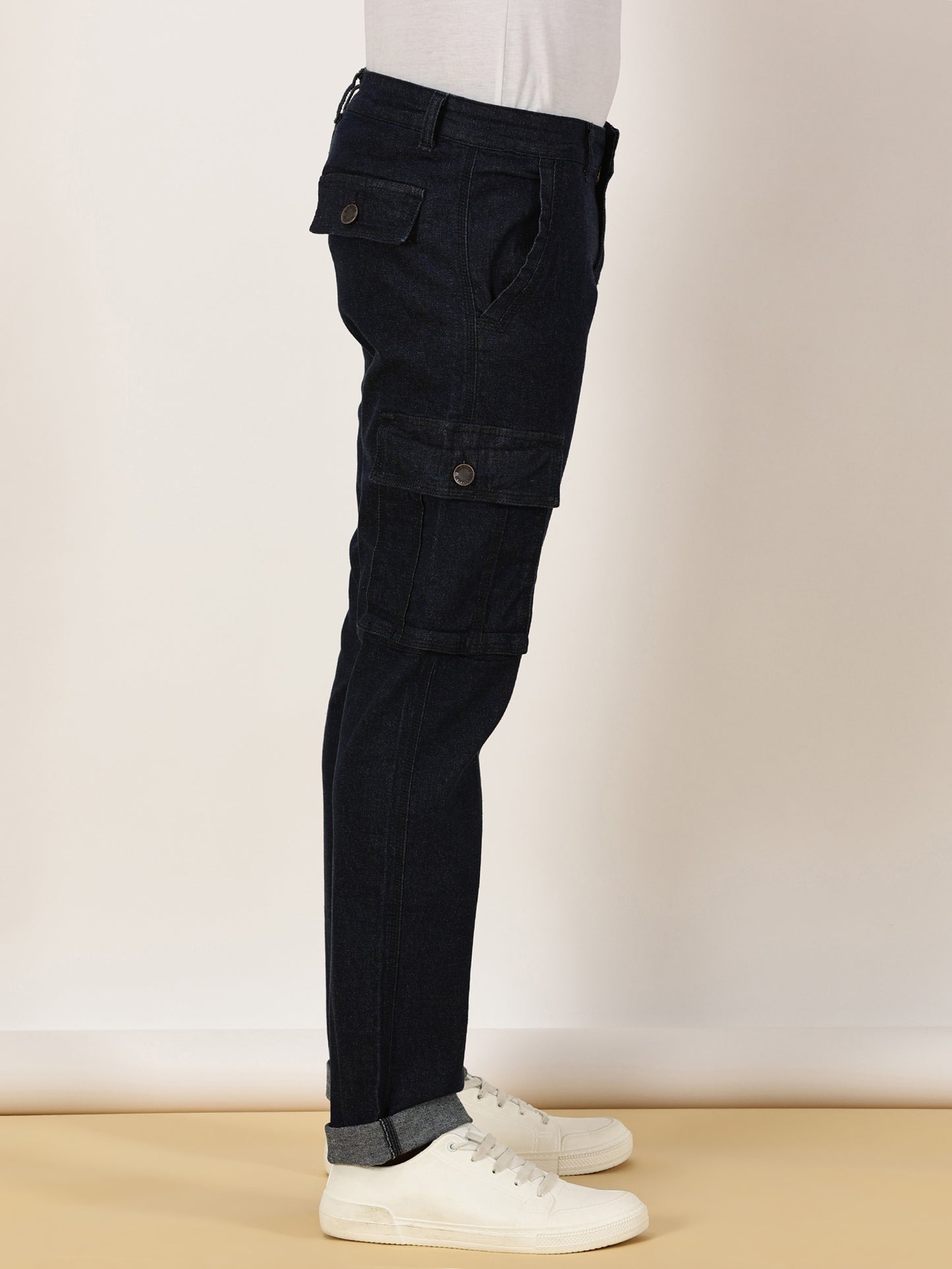 Multi Pocket Stretchable Blue Denim Cargo