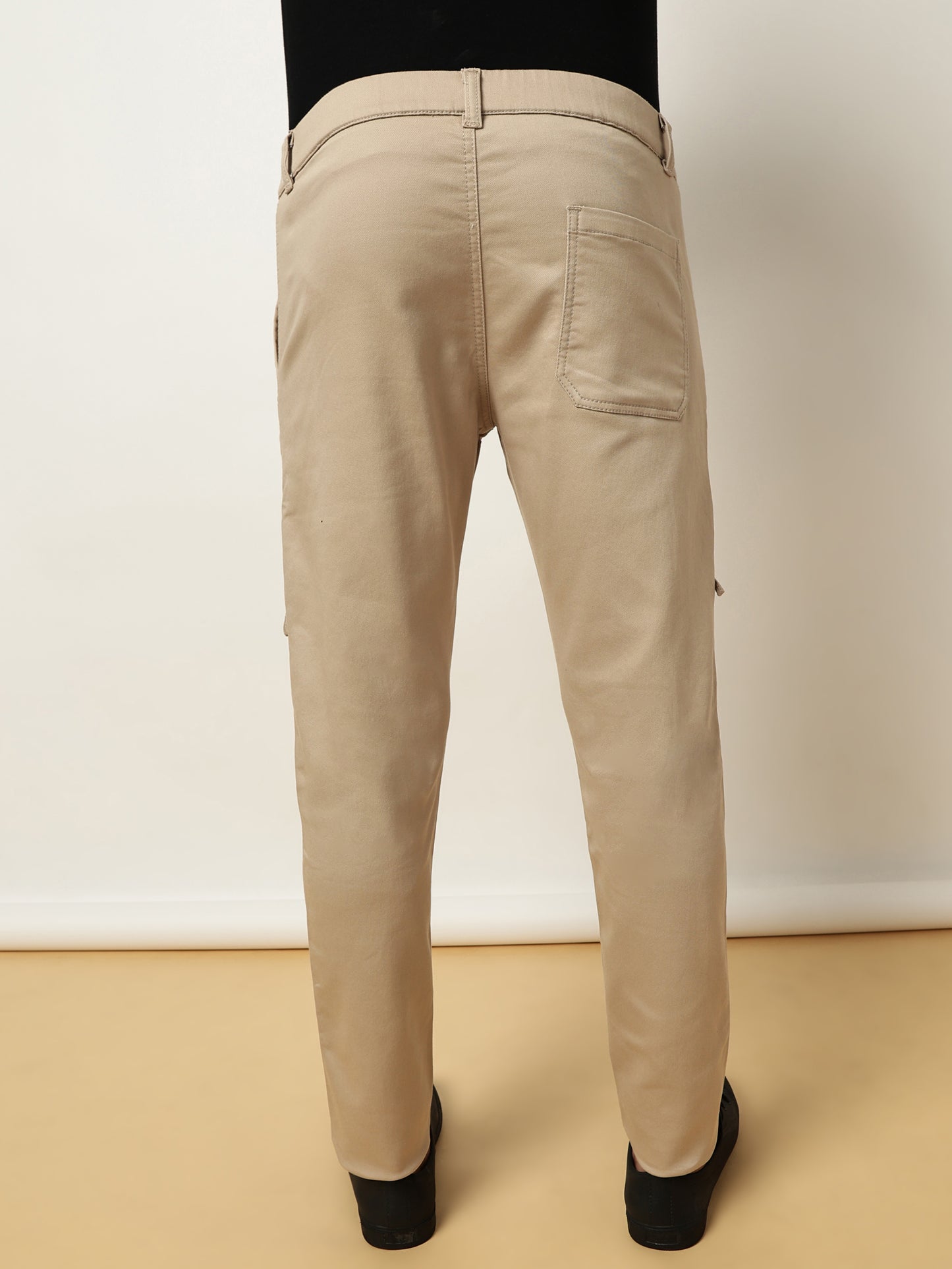 Beige Elasticated Waist Multi Pocket Stretchable Lounge Pants