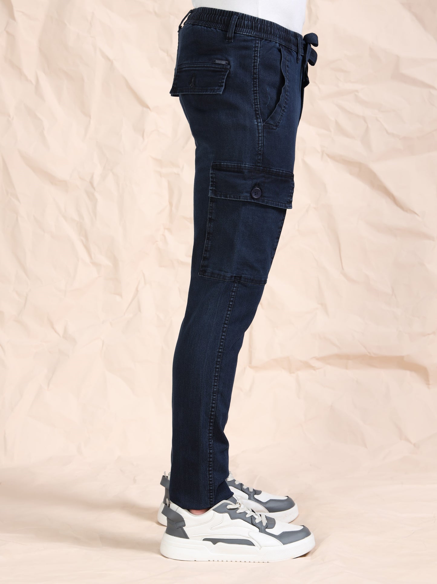 Dark Blue  Solid Cotton Pyjama