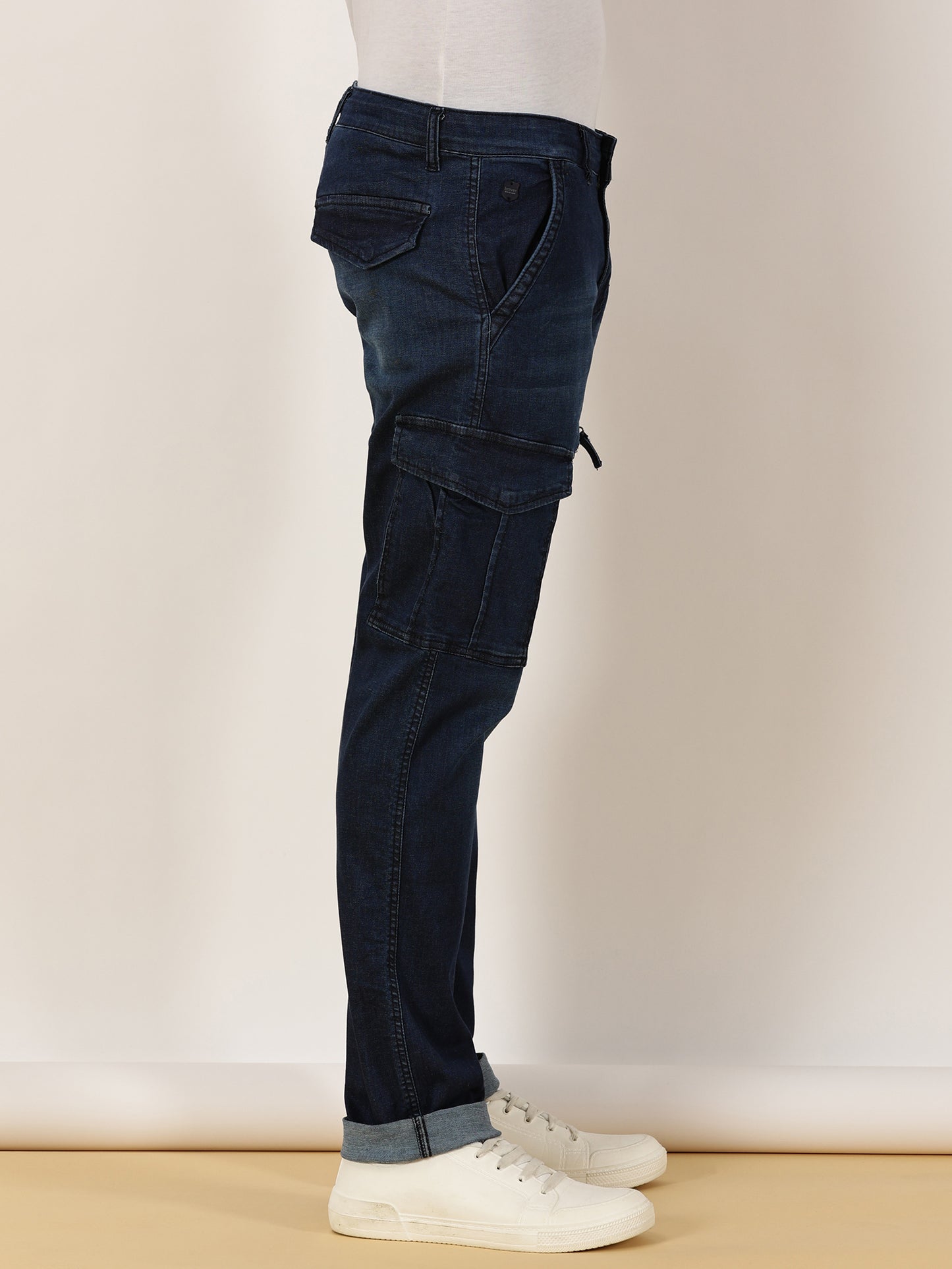 Multi Pocket Stretchable Dark Blue Denim Cargo