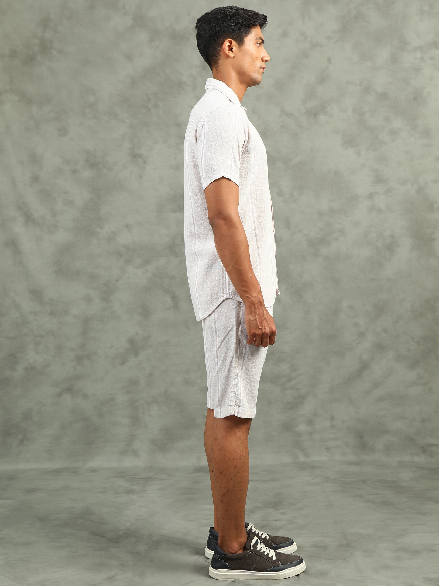 Striped Cream Regular Fit Knee-Length Casual Co-ord Set