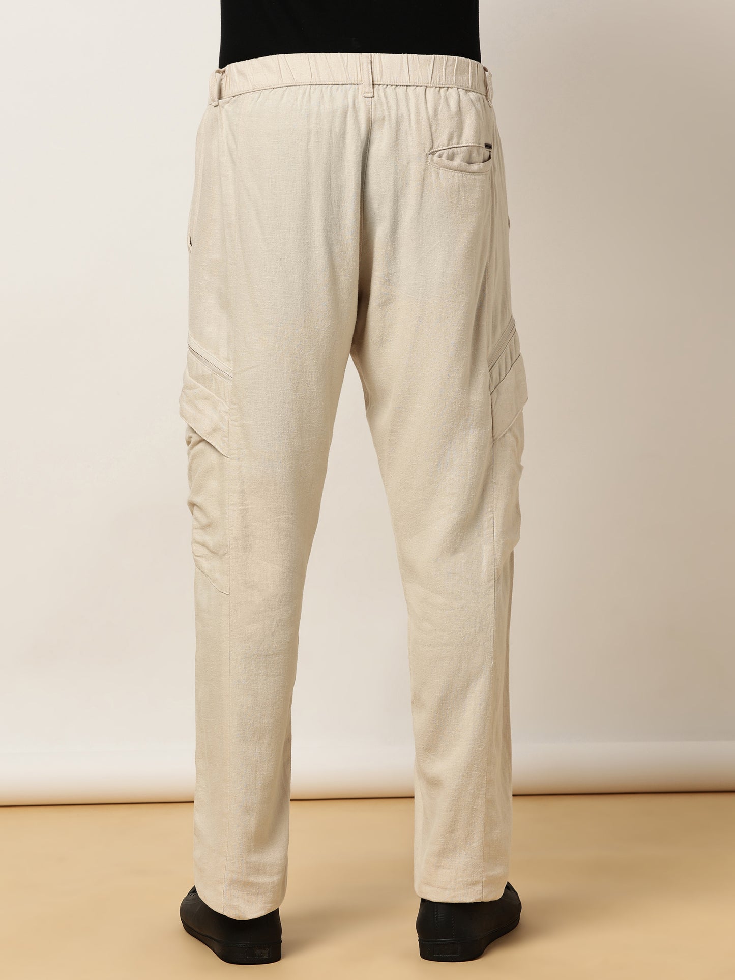 Linen Elasticated Waist Zip Pocket Black Lounge Pants