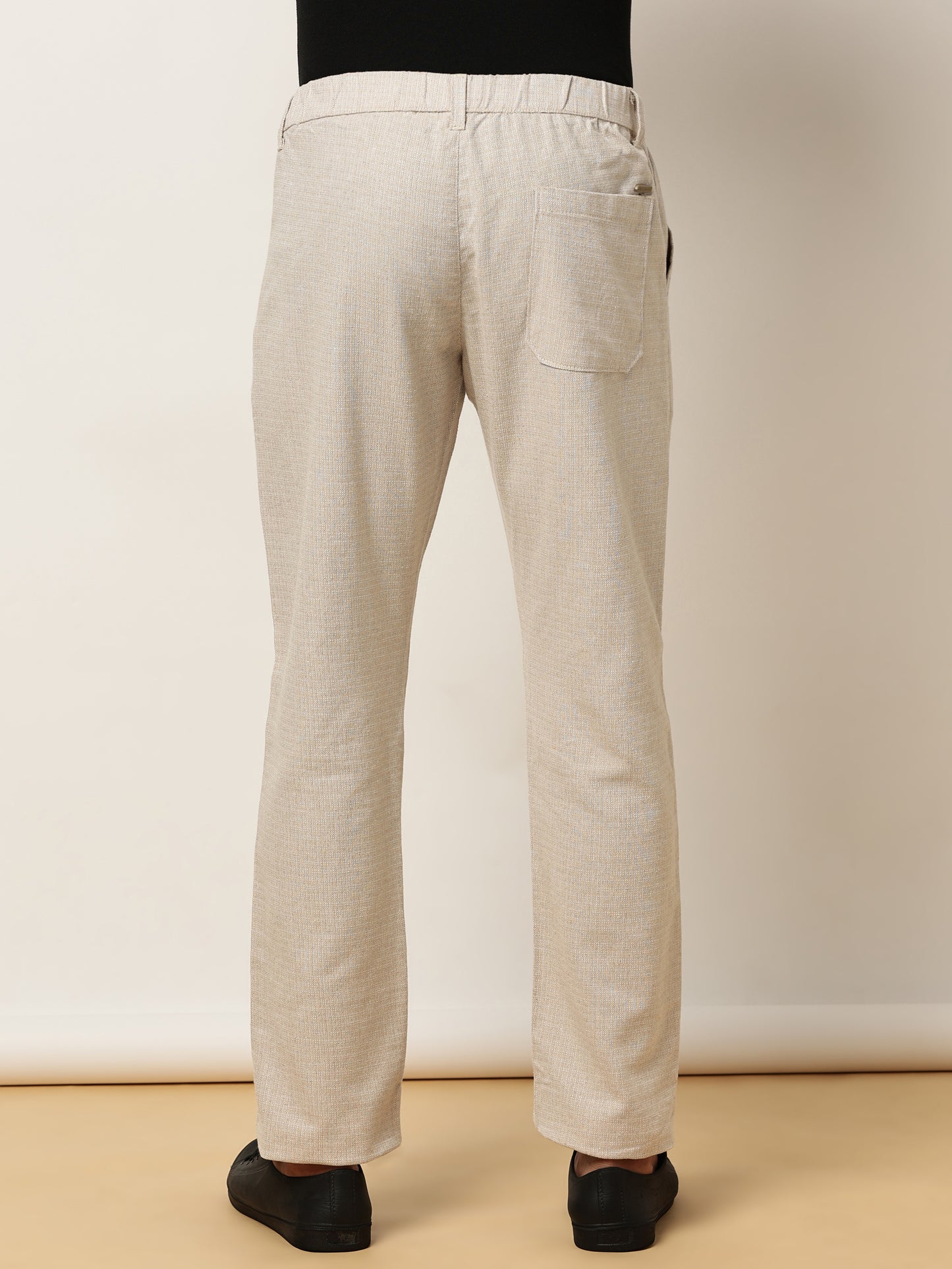 Yarn Dyed Elasticated  Waist Zip Pocket Beige Lounge Pants