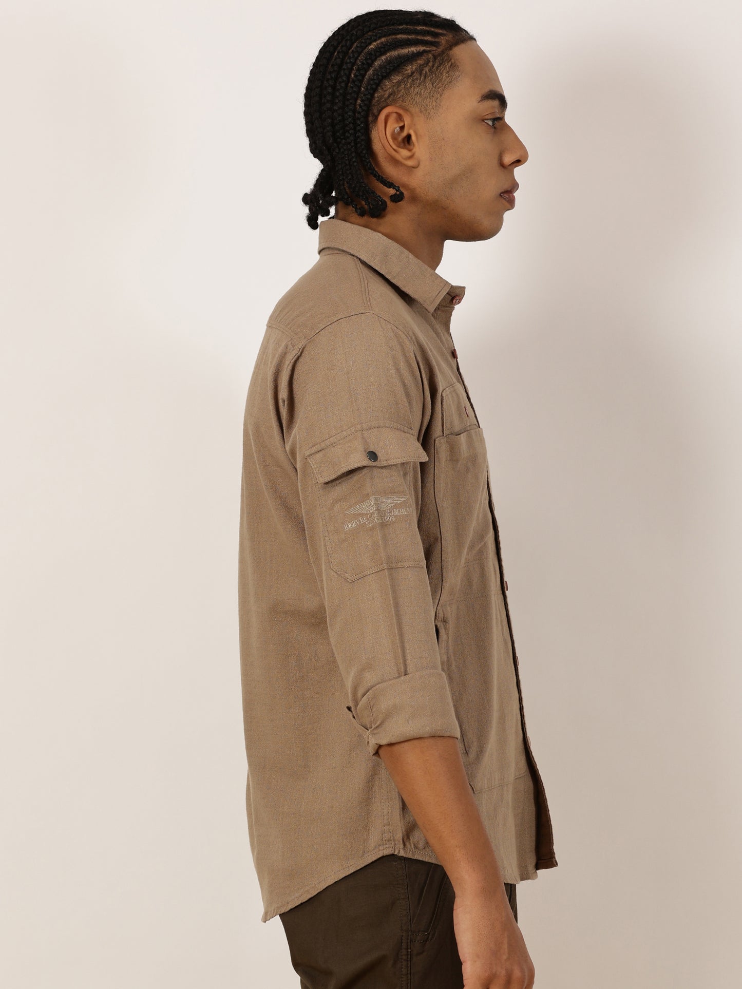 Multi Pocket Beige Cargo Shirt