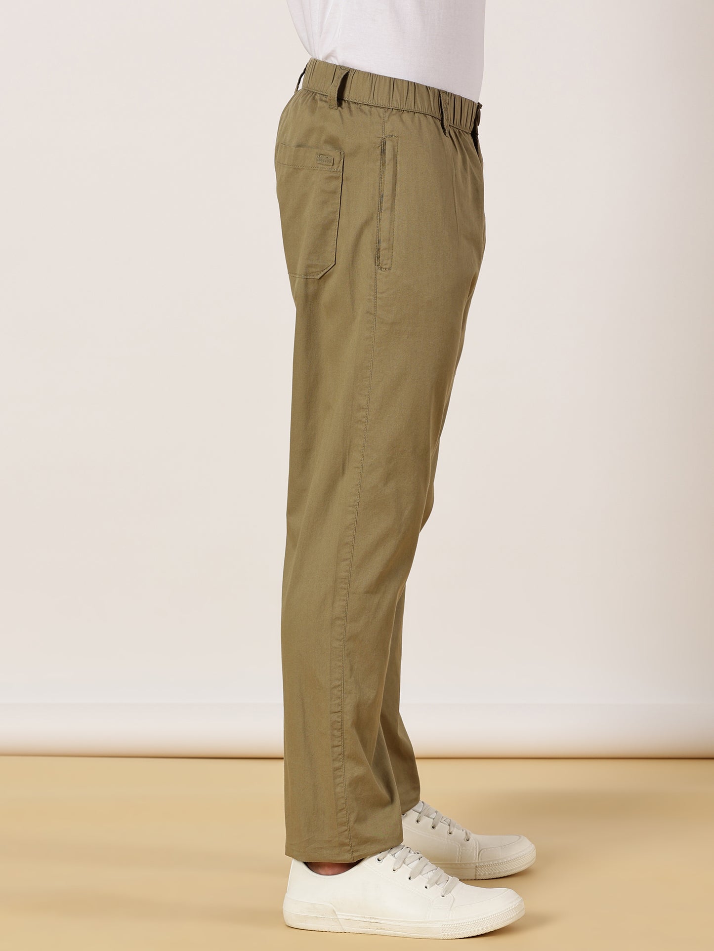 Light Weight Elasticated Waist Zip Pocket Khaki Lounge Pants