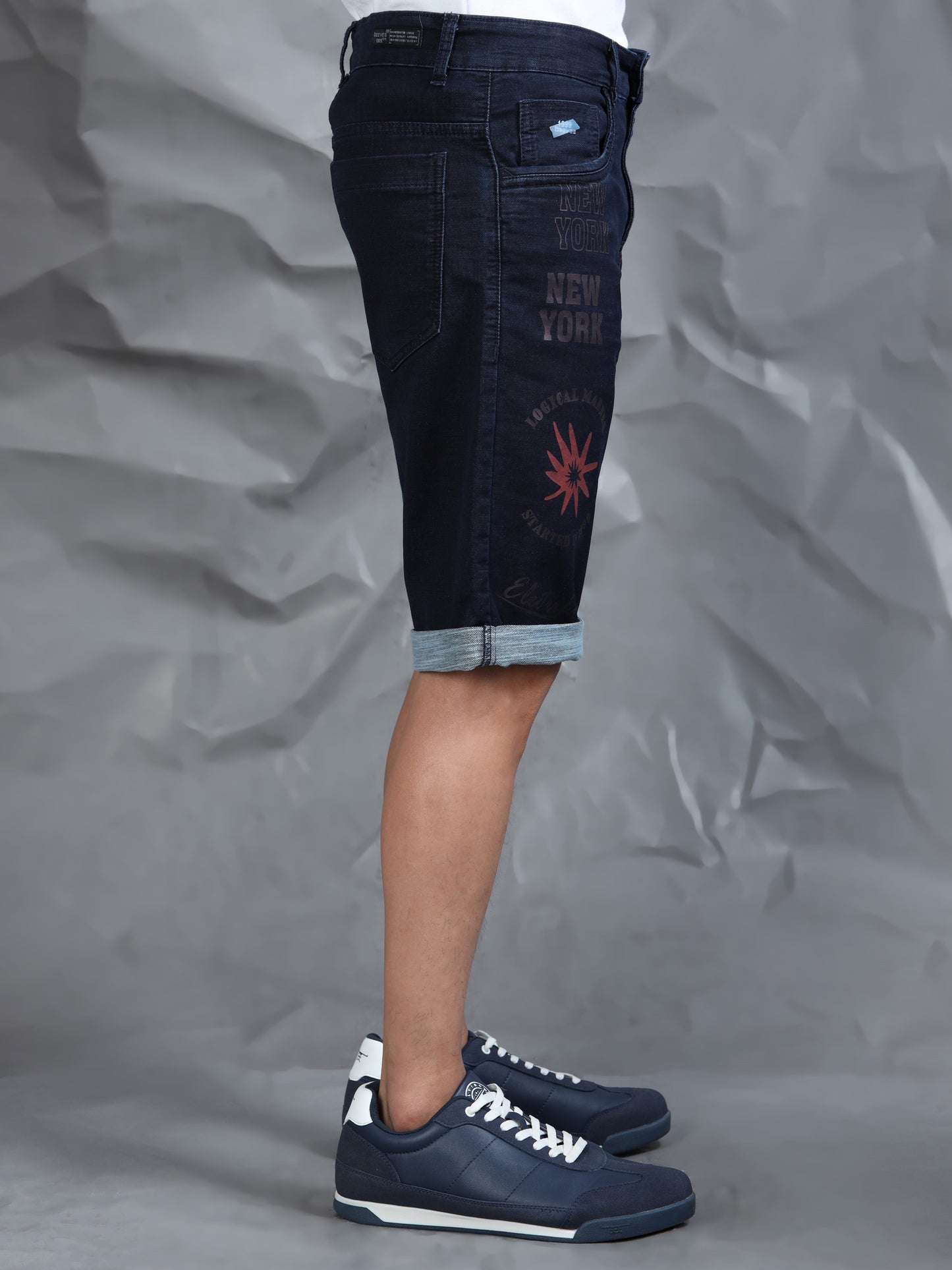 Cotton Navy Text Printed Casual Shorts