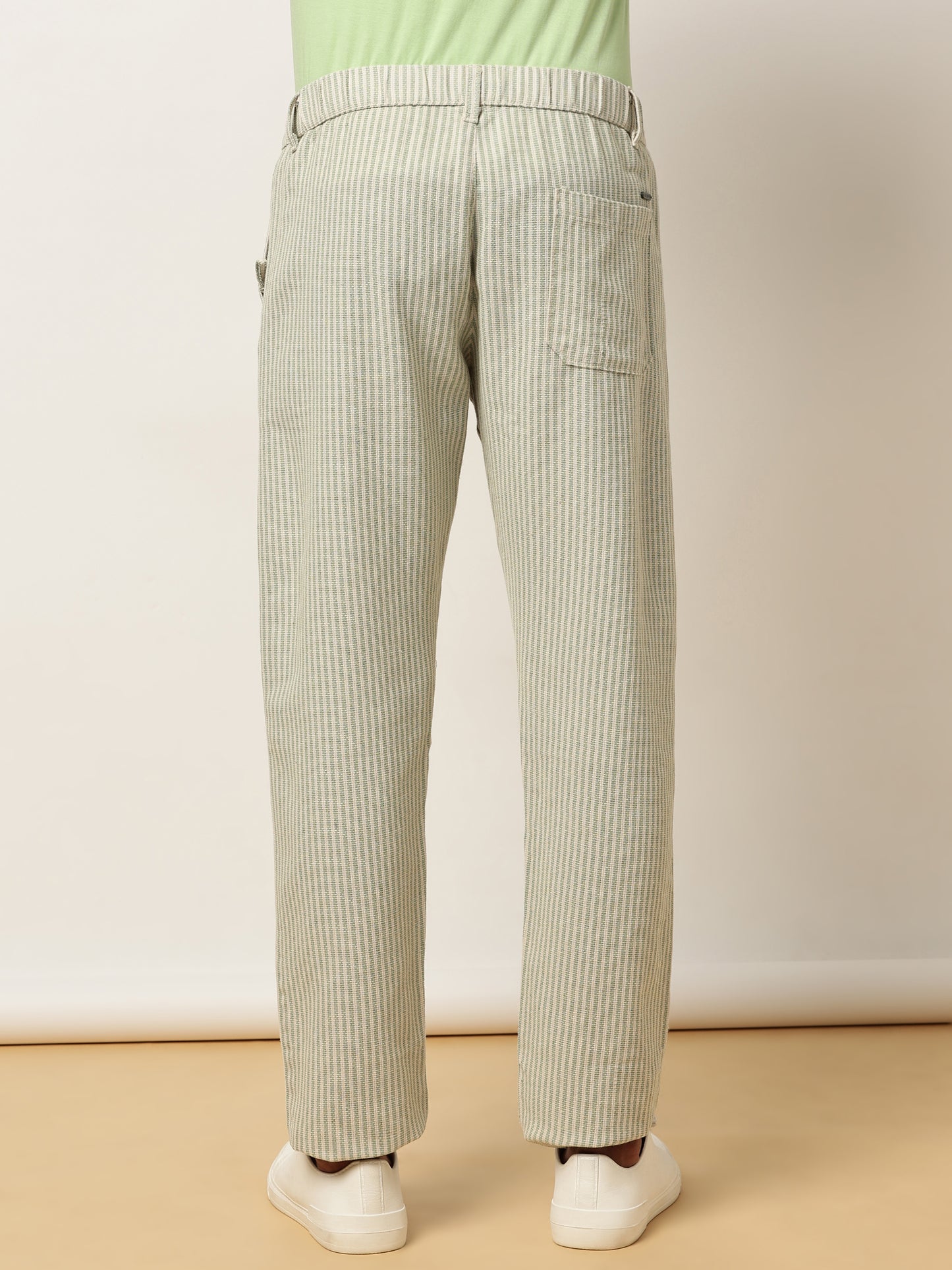 Yarn Dyed Stripe Elasticated Waist Green Lounge Pants