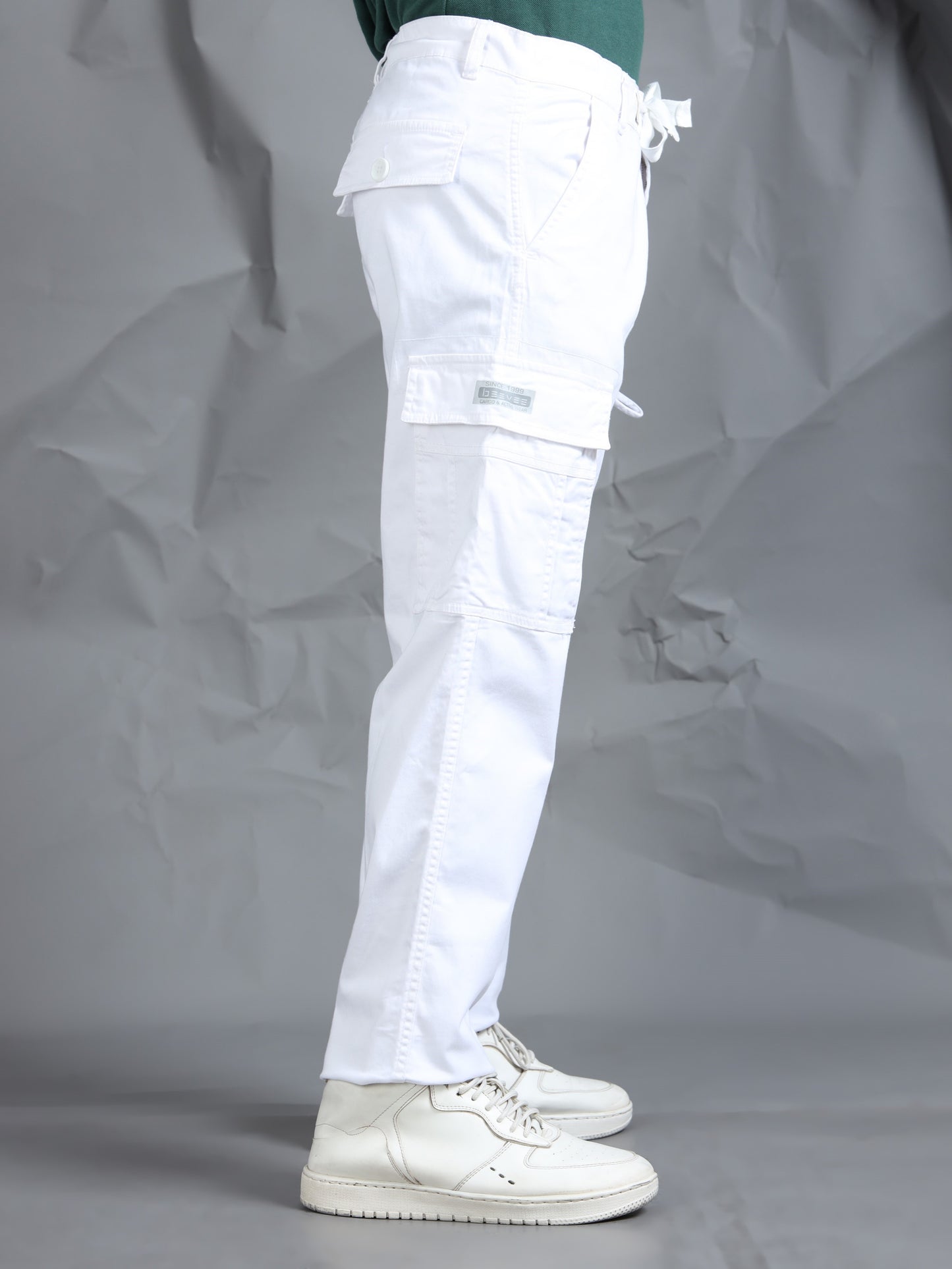 Cotton Lycra White  Cargo Pant with 8 Pockets