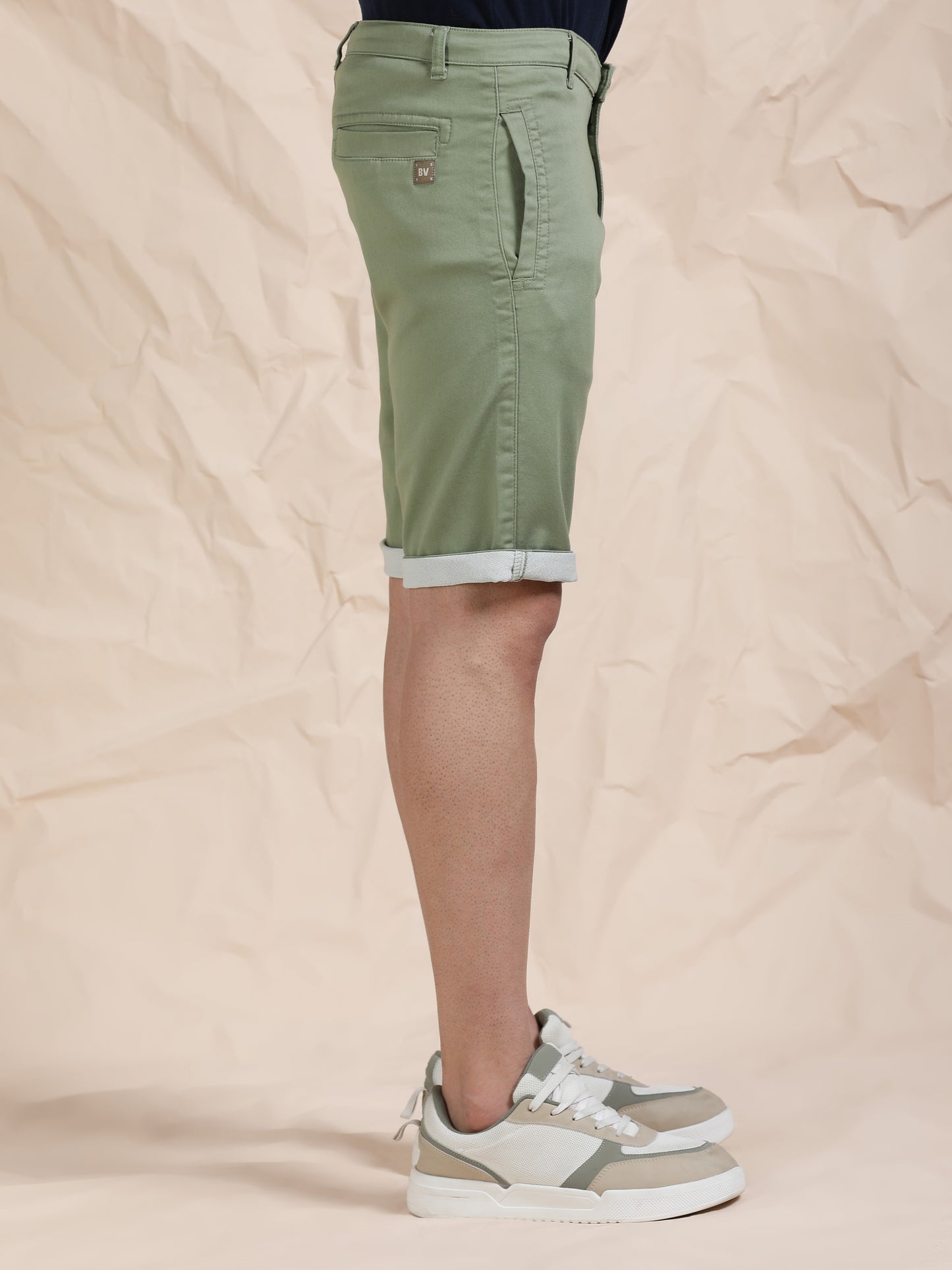 Cotton Lycra Light Olive Shorts