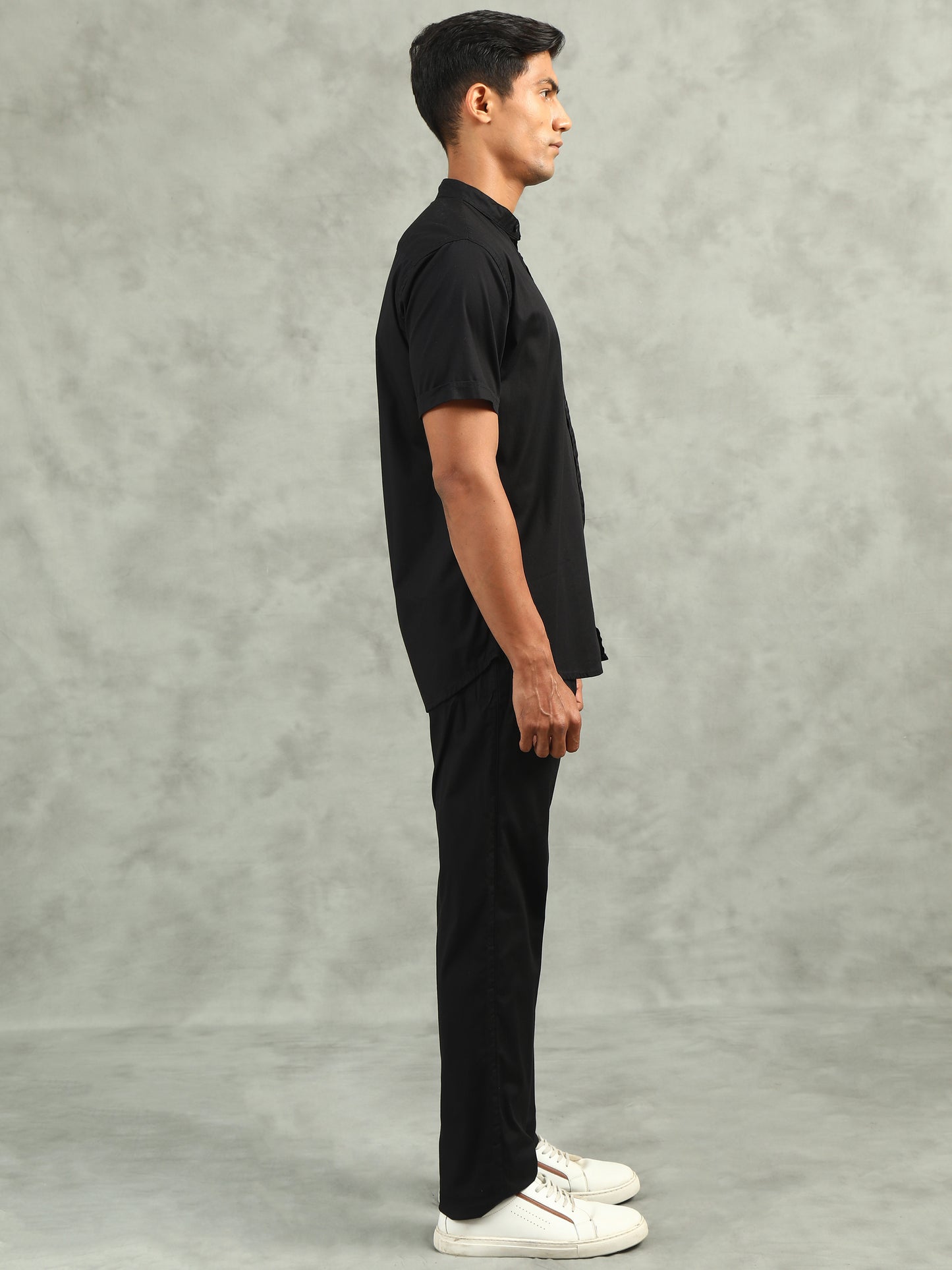 Black Regular Fit Half Sleeve Solid Casual Co-ord Sets