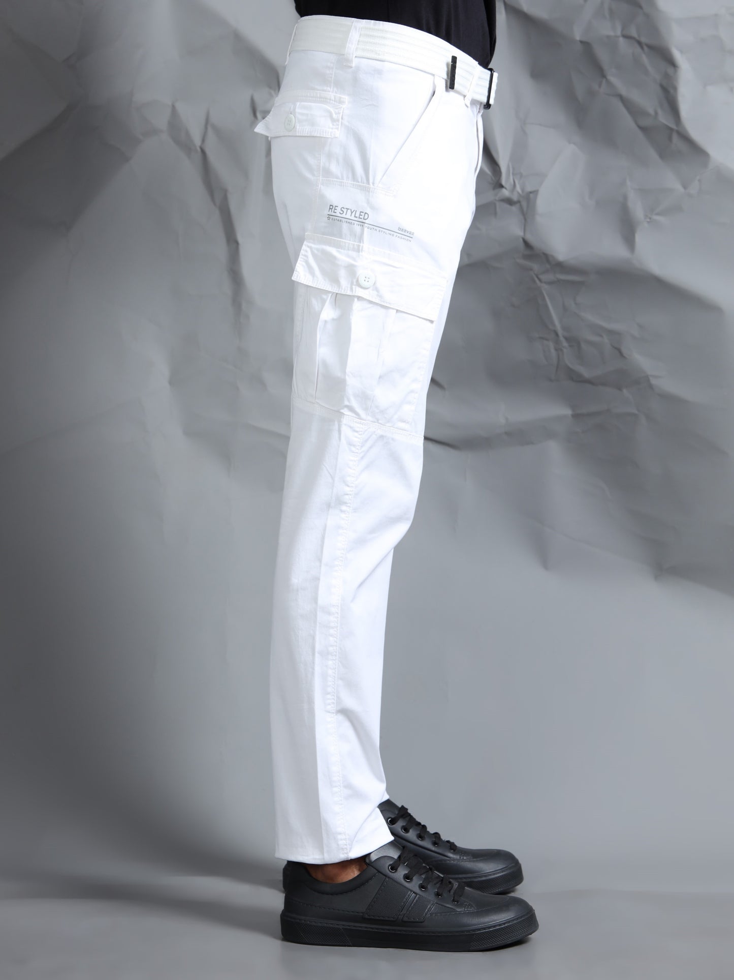 Cotton Lycra White  Cargo Pant with 6 Pockets