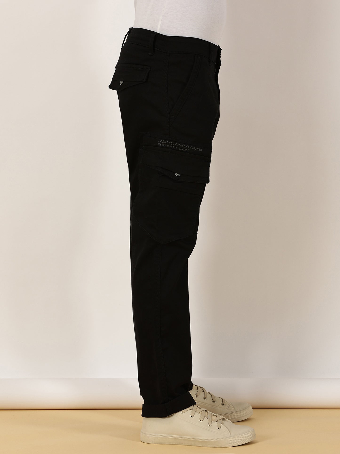 Zip Pocket Stretchable Black Cargo