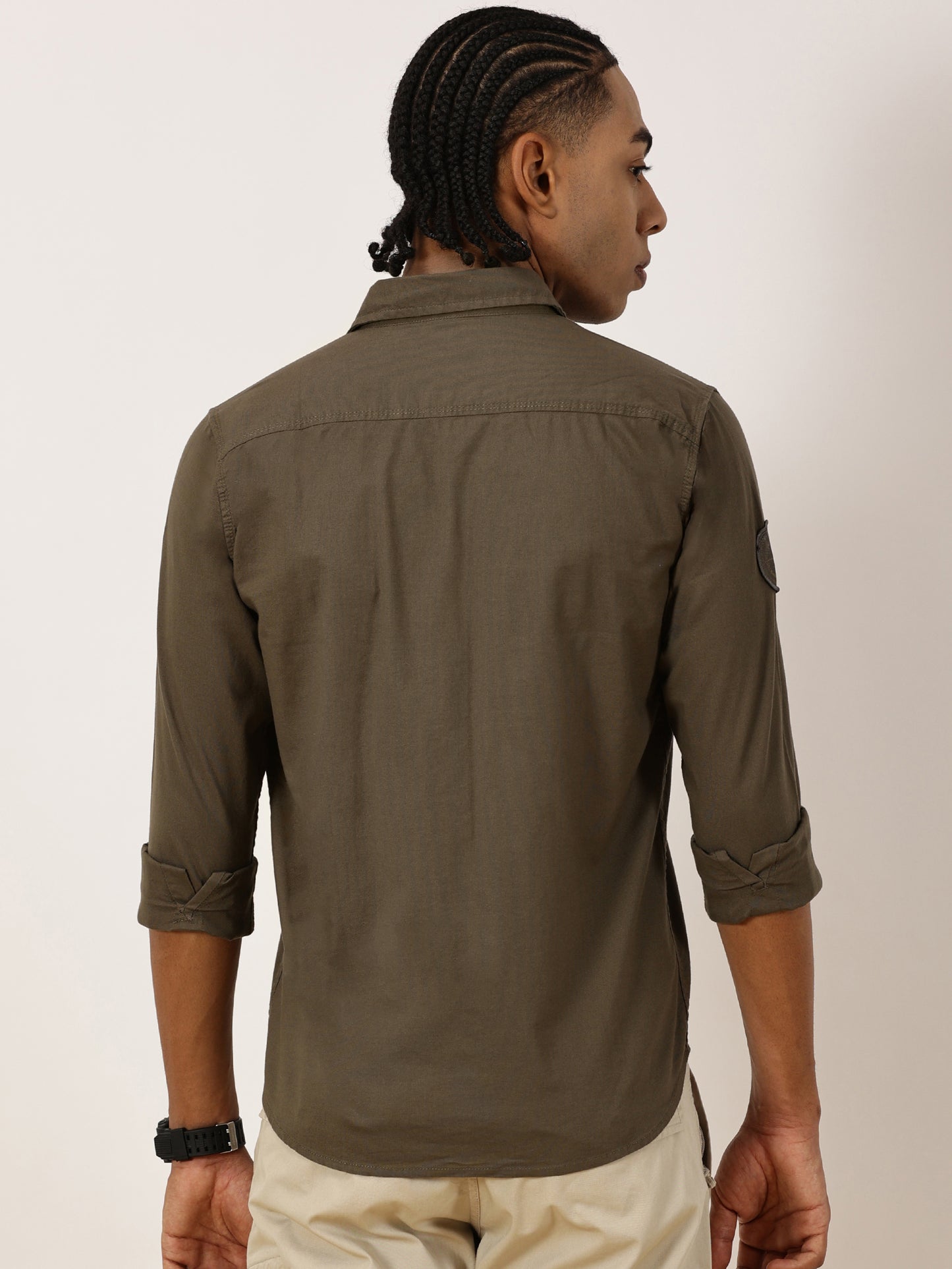 Zip Pocket Stretchable Dark Green Cargo Shirt