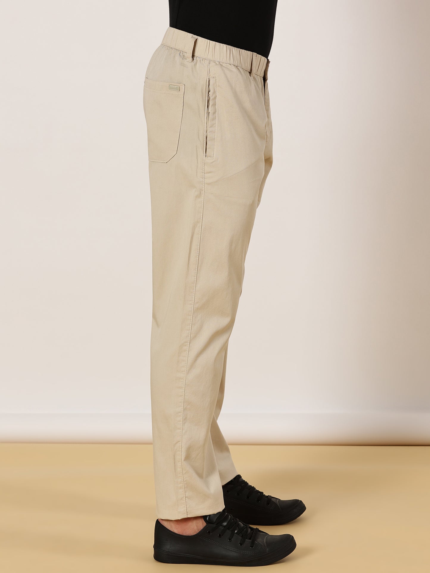 Light Weight Elasticated Waist Zip Pocket Beige Lounge Pants