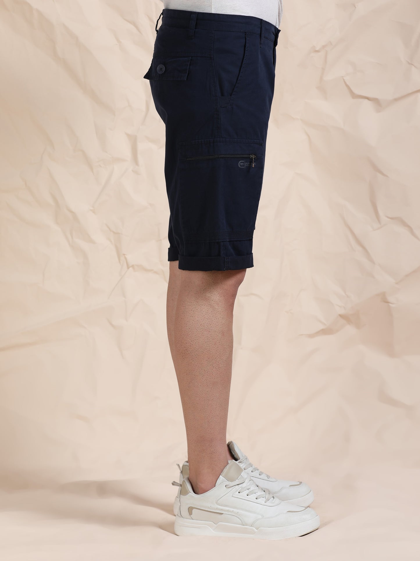 Solid Navy Cotton Shorts