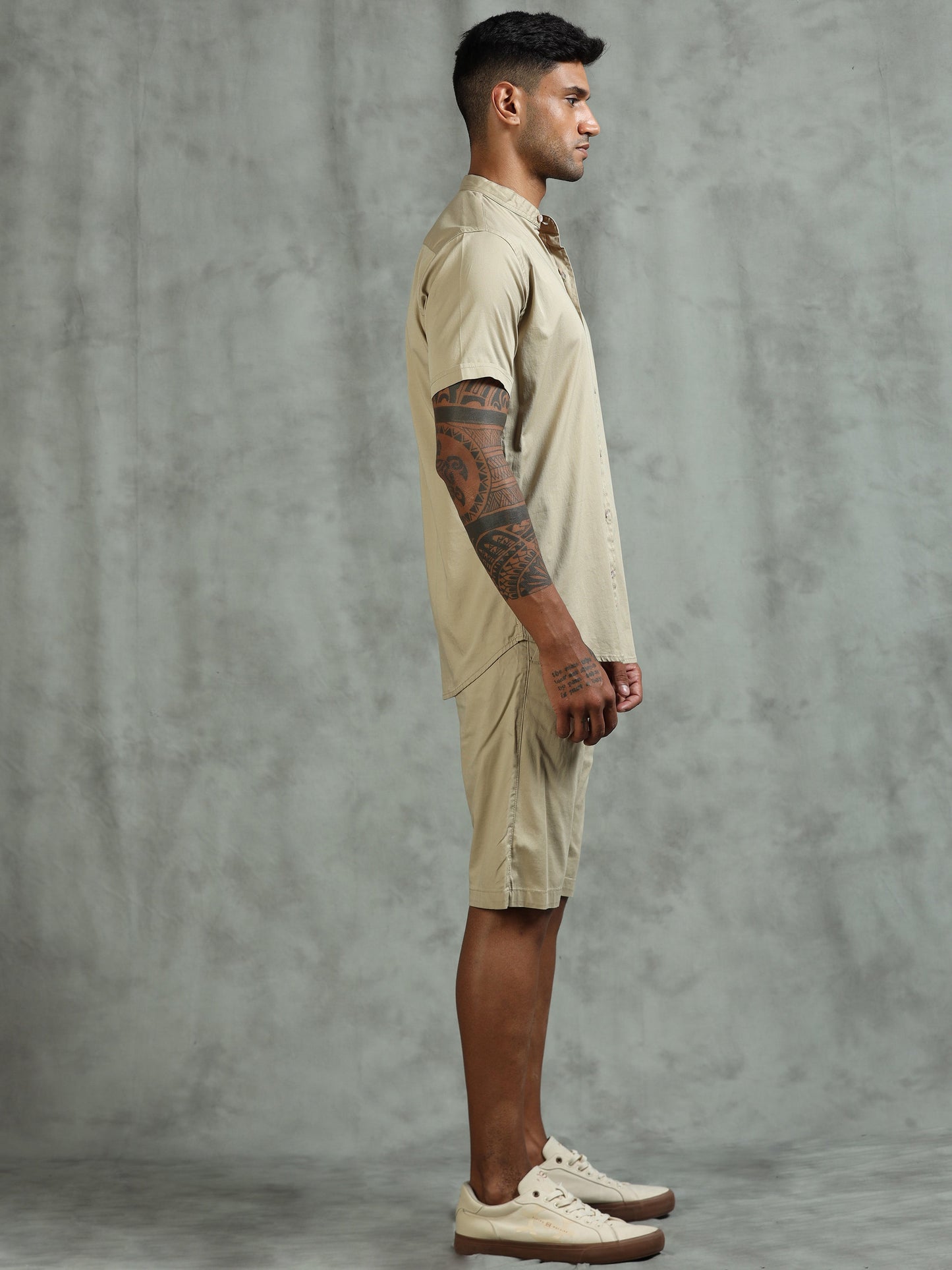 Beige Regular Fit Solid Co-ord Sets