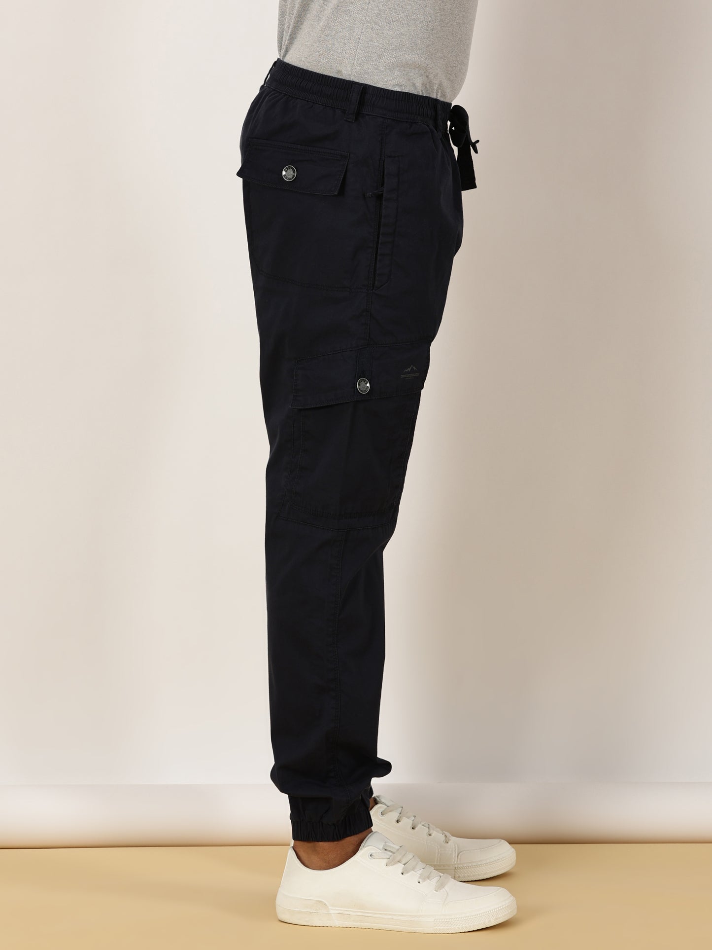 Elasticated Waist Zip Pocket Stretchable Navy Jogger Cargo