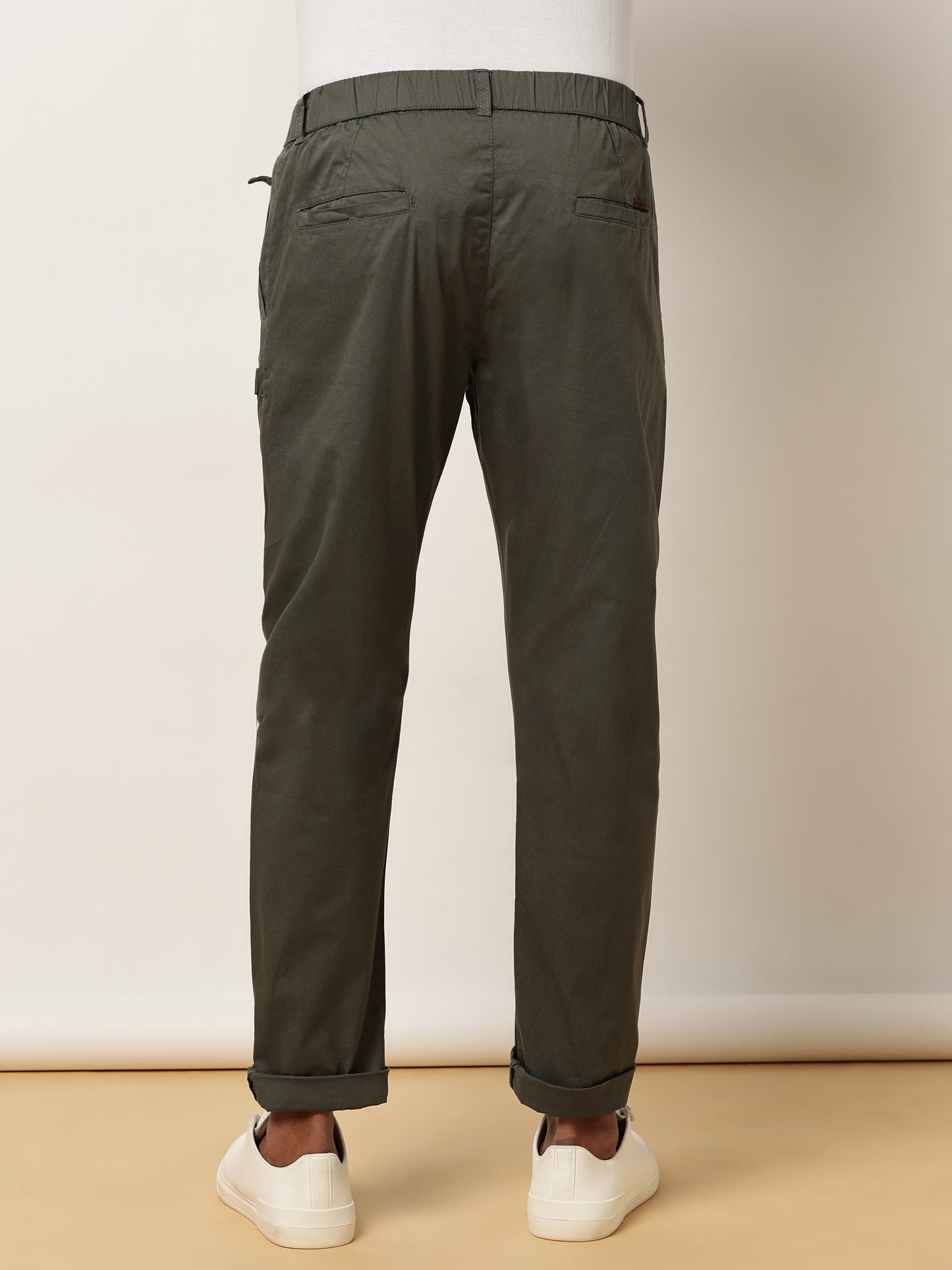Olive Elasticated Waist Zip Pocket Stretchable Lounge Pants