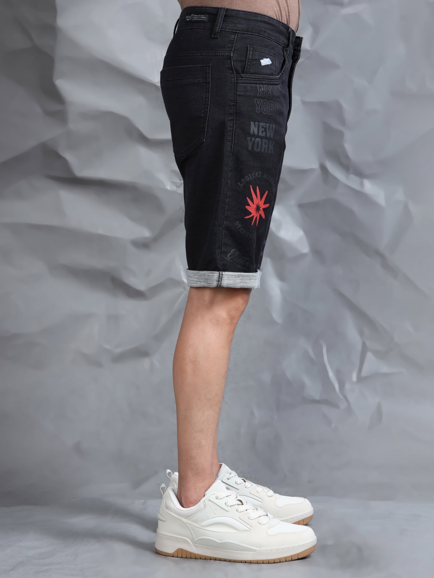 Cotton Black Text Printed Casual Shorts