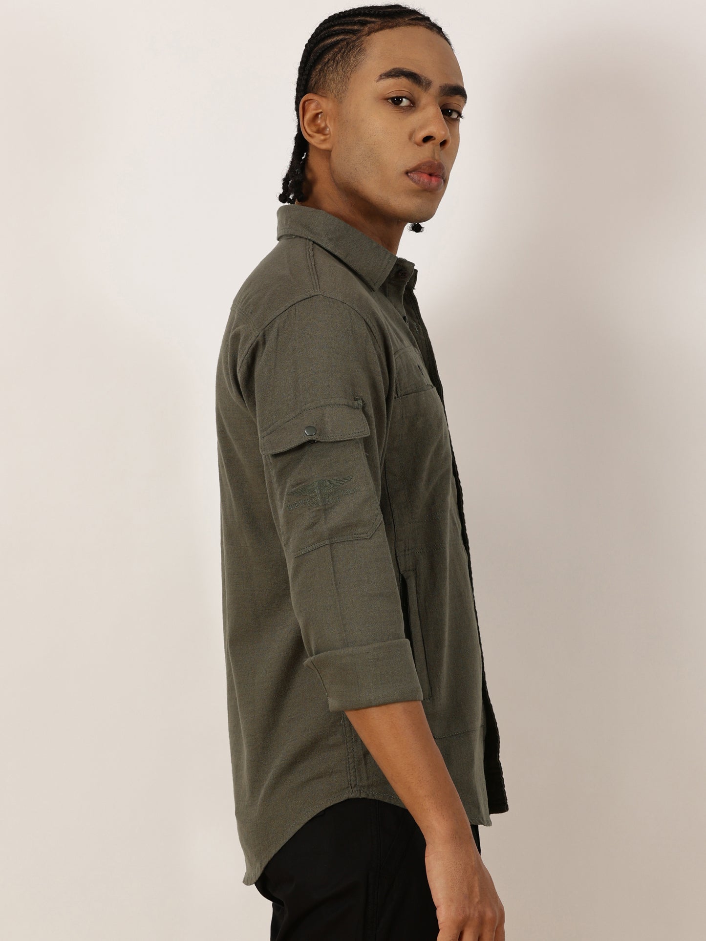 Multi Pocket Olive Cargo Shirt