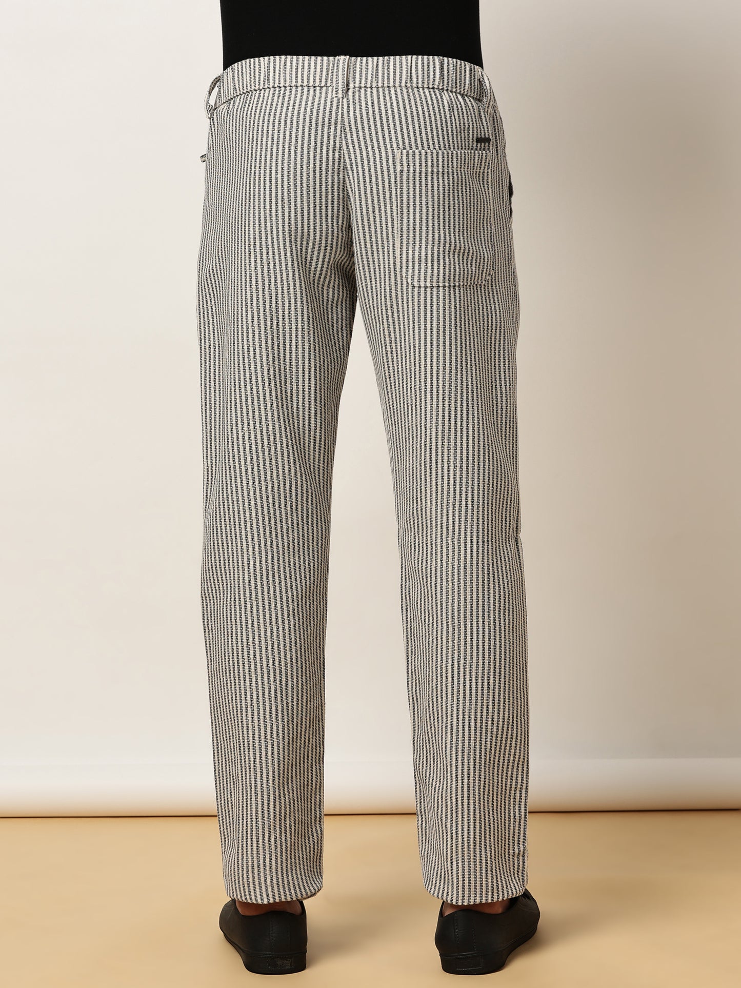 Yarn Dyed Stripe Elasticated Waist Black Lounge Pants