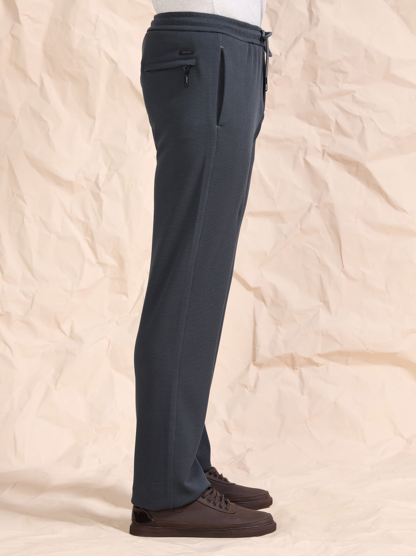 Grey Waffle Structured Track Pant