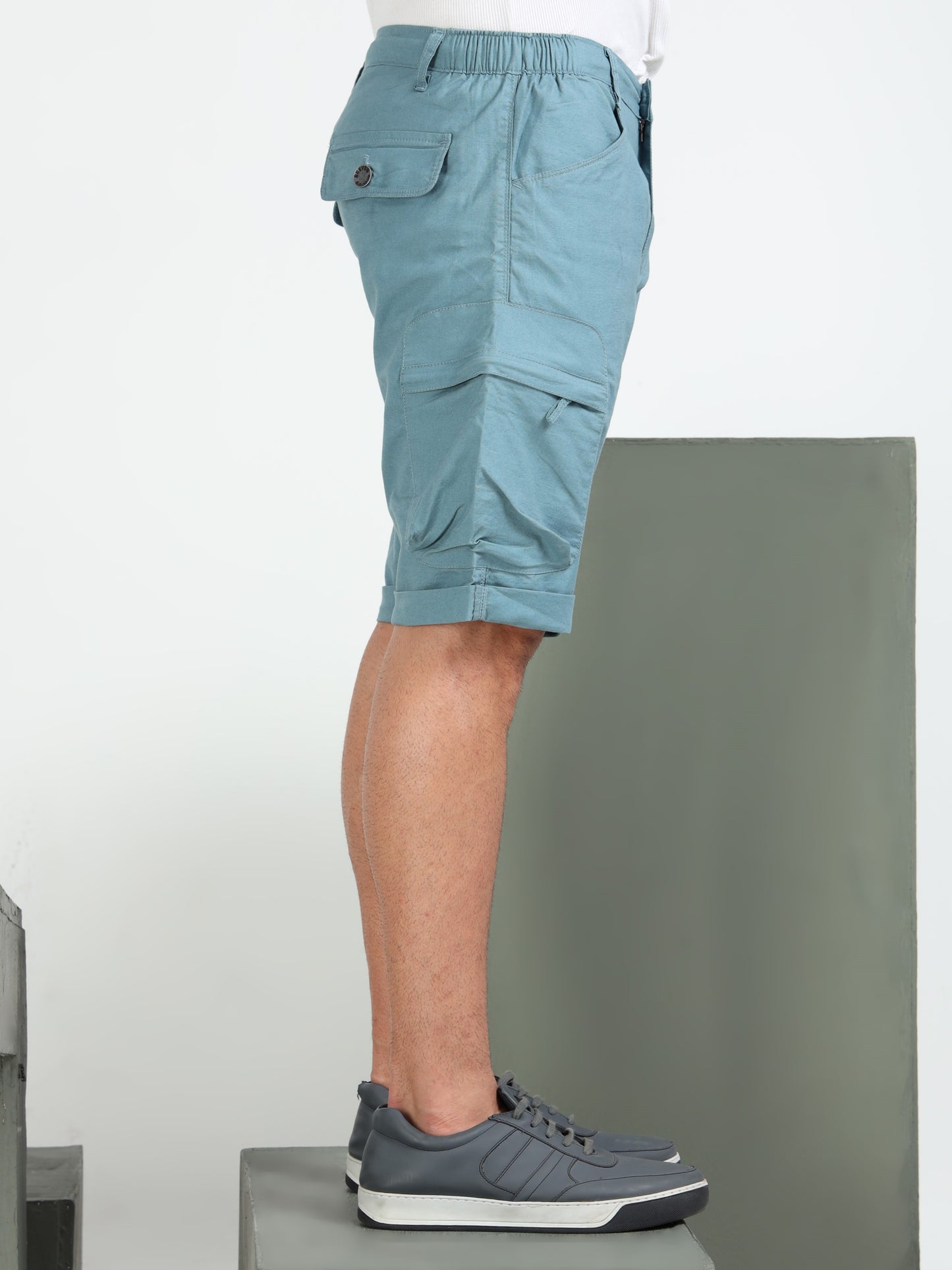 M Blue Cotton Lycra Solid Shorts
