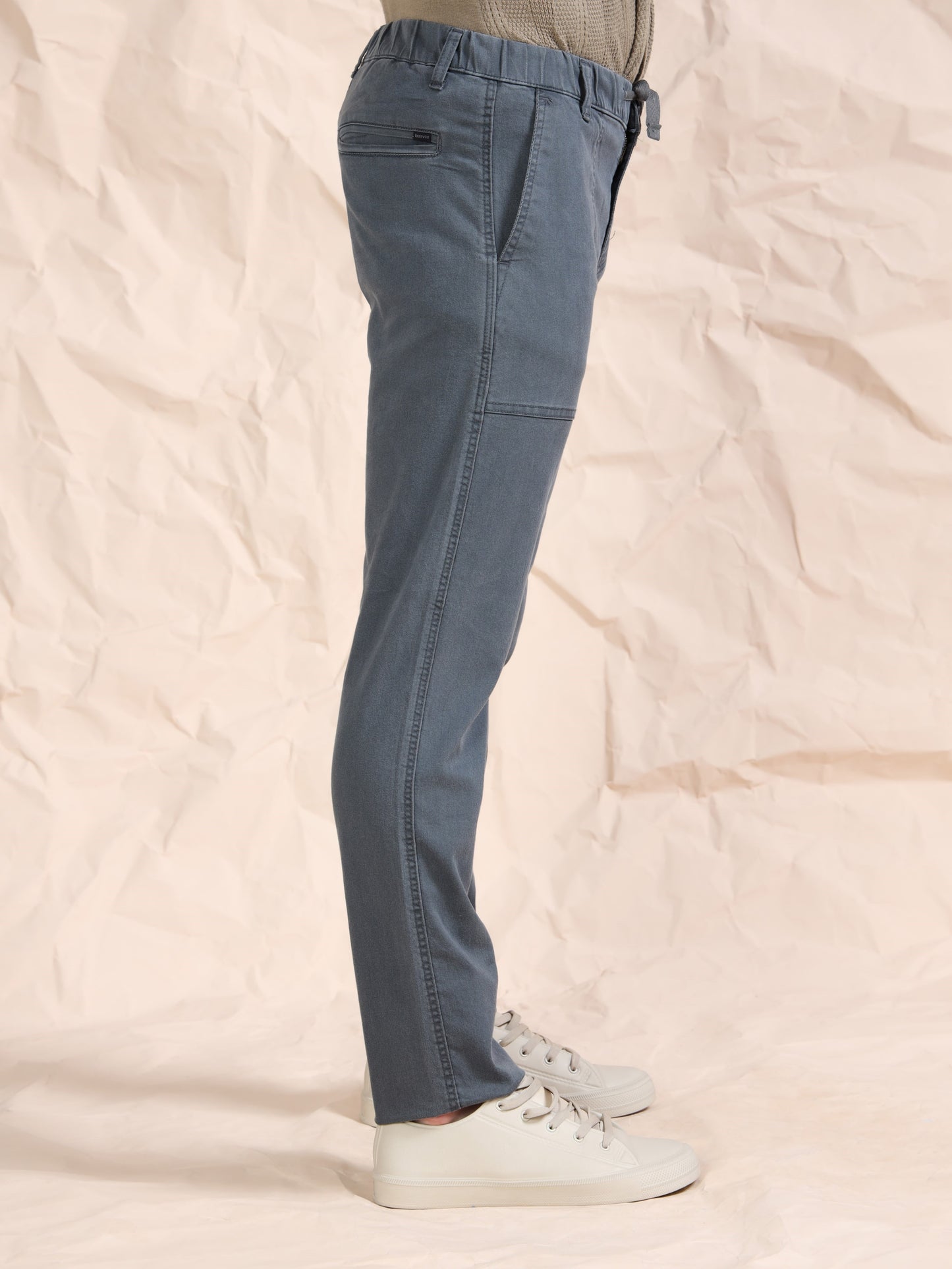 Grey Denim Cotton Blend Solid Mid Rise Pyjama