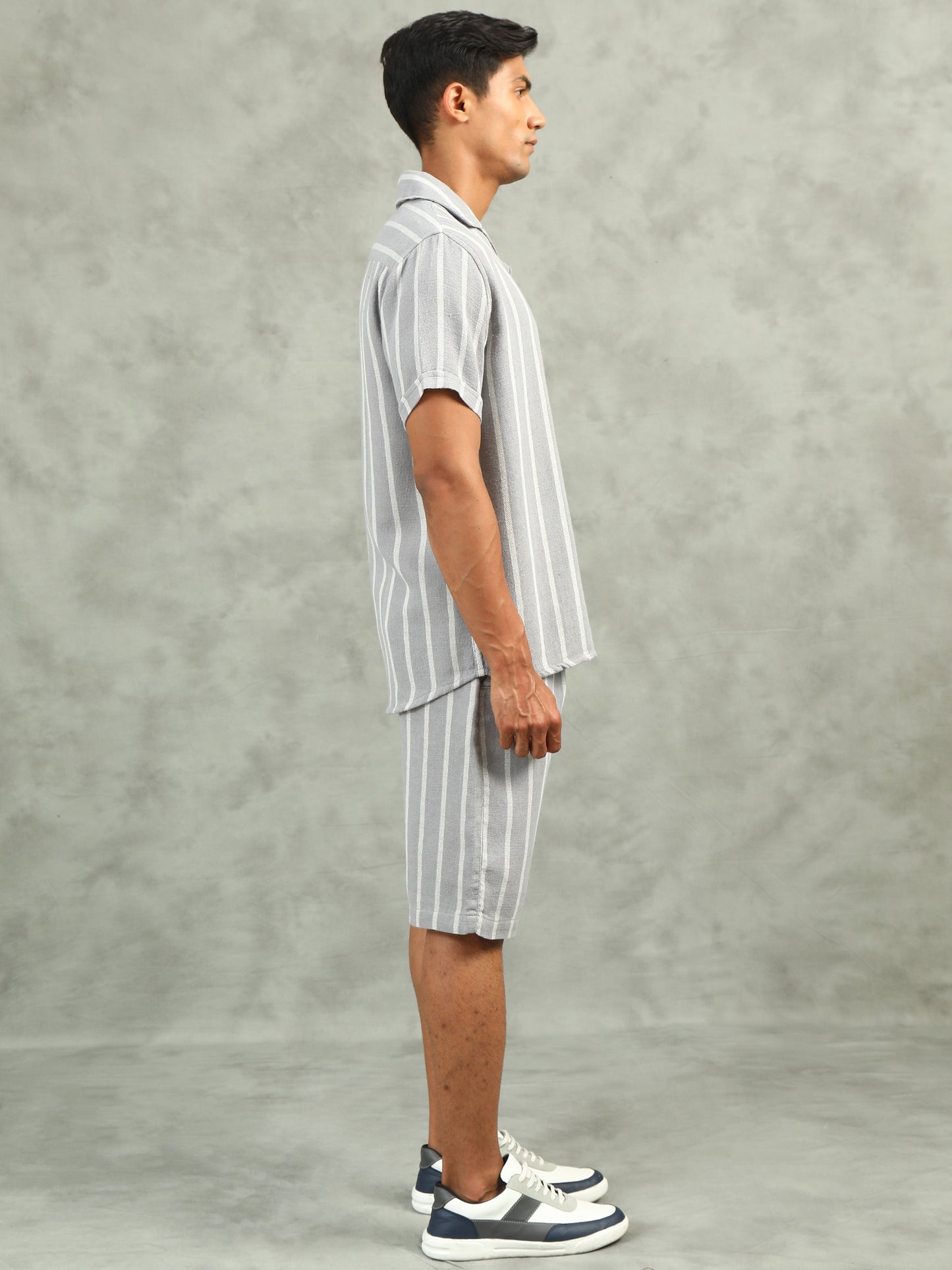Grey Regular Fit Striped Co-Ord Sets