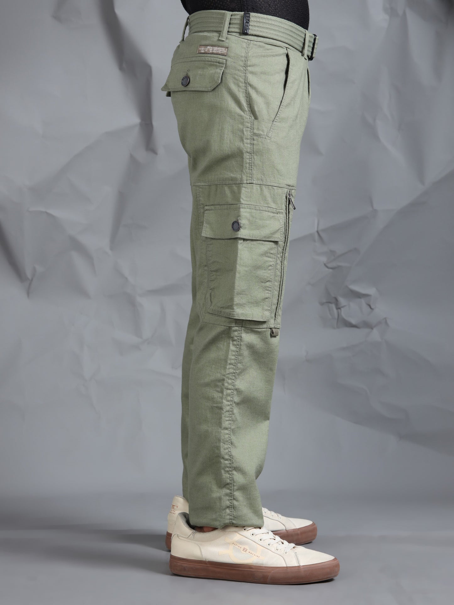 Cotton Lycra  Olive Mid Rise Cargo Pant with 8 Pockets