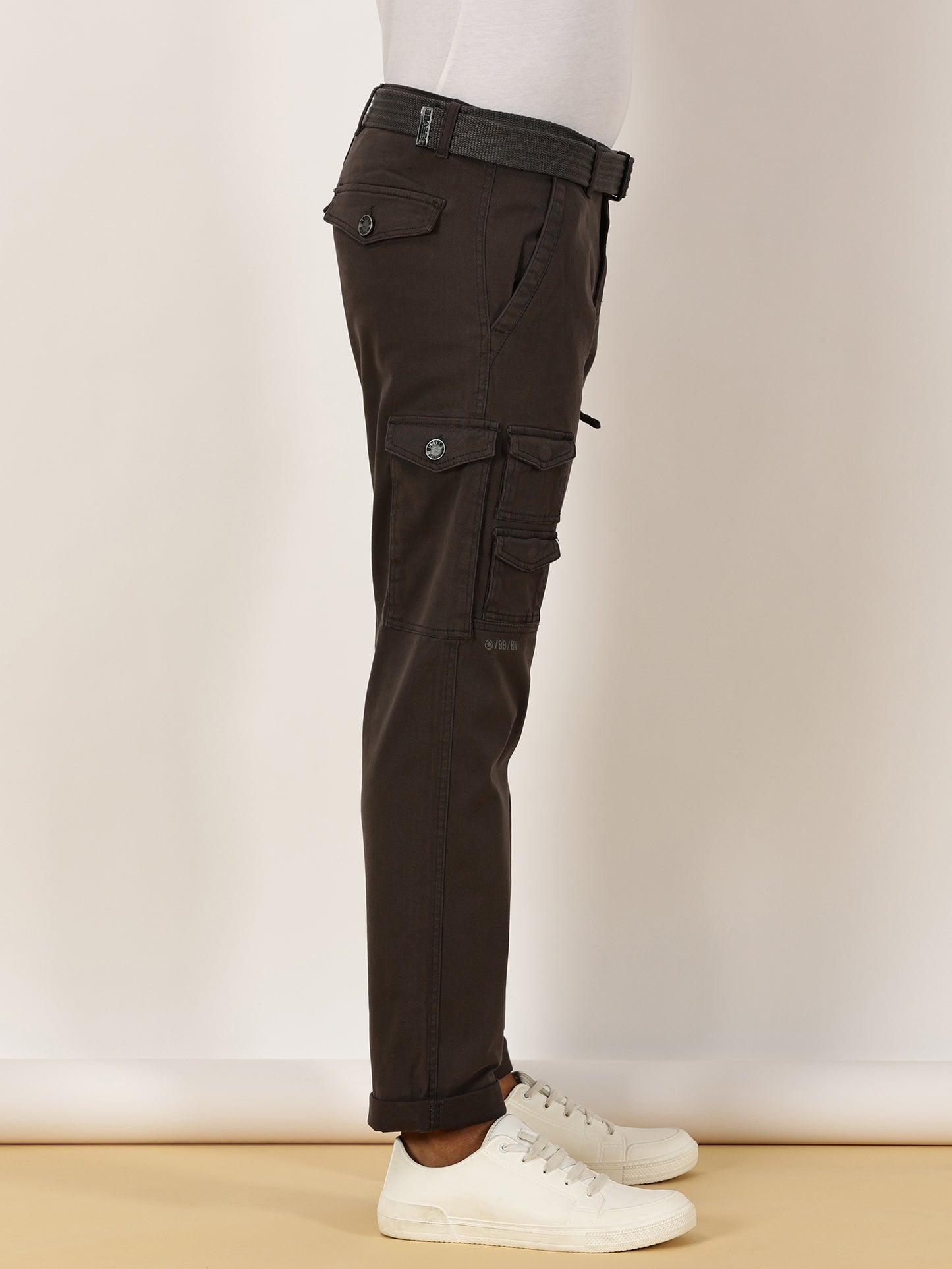 Zip Pocket Stretchable Grey With Belt