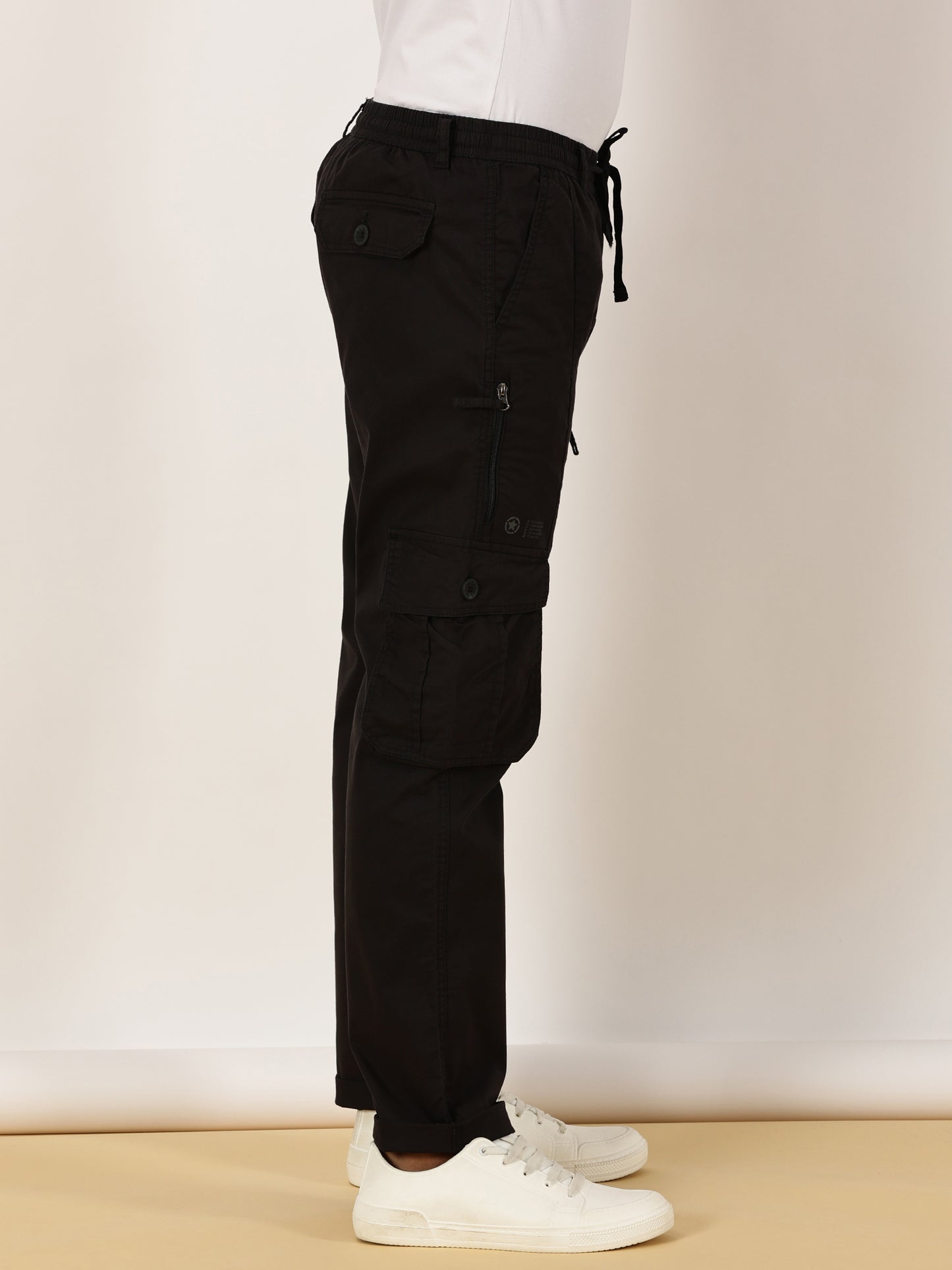 Multi Pocket Stretchable Black Cargo