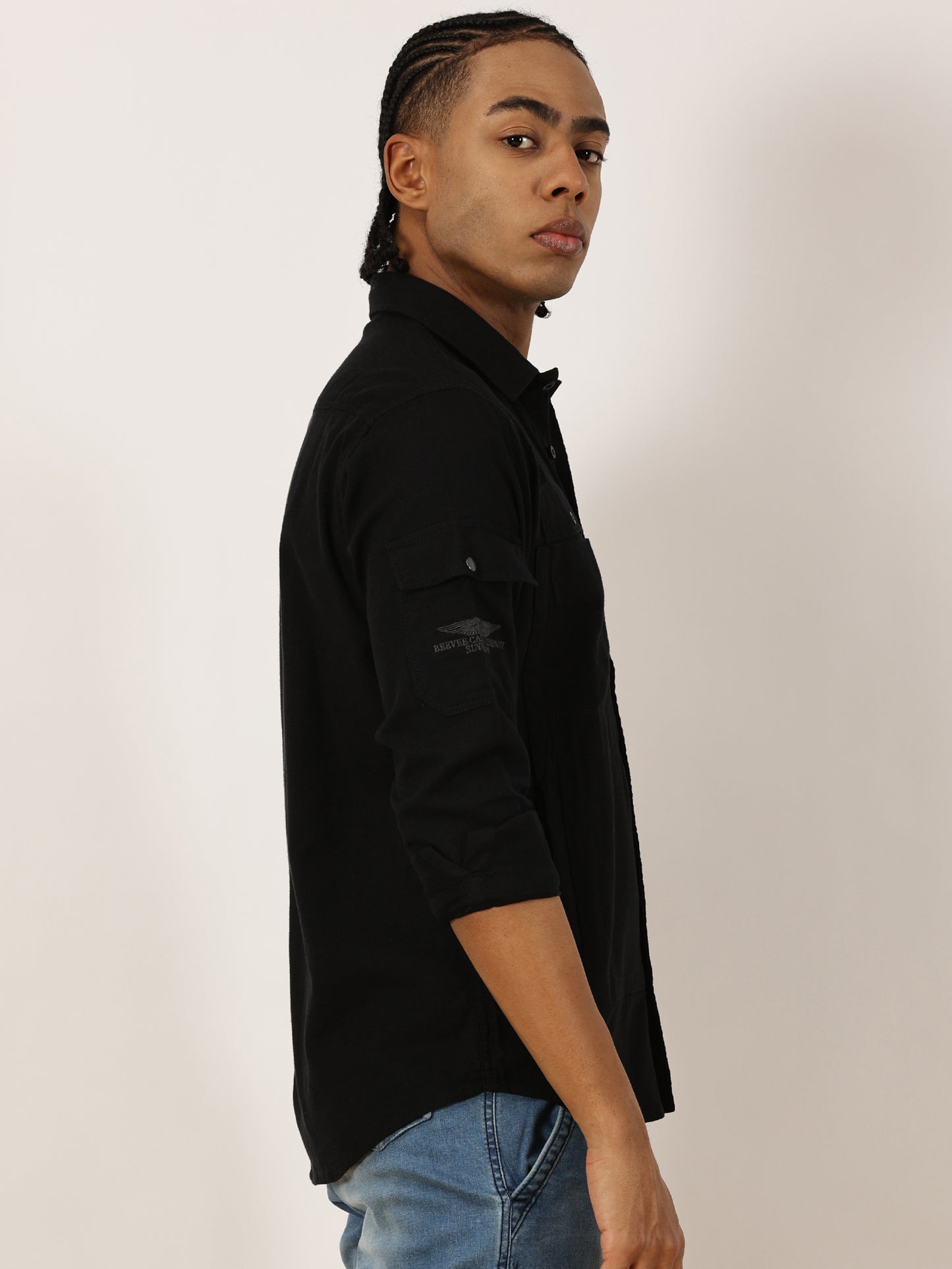 Multi Pocket Black Cargo Shirt
