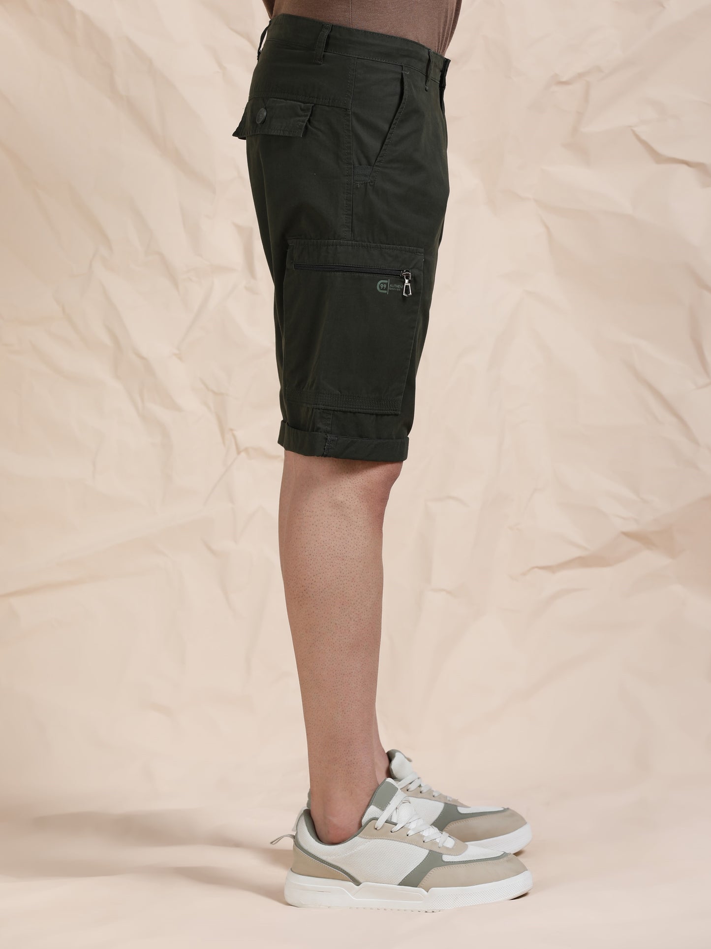 Solid Olive Cotton Shorts