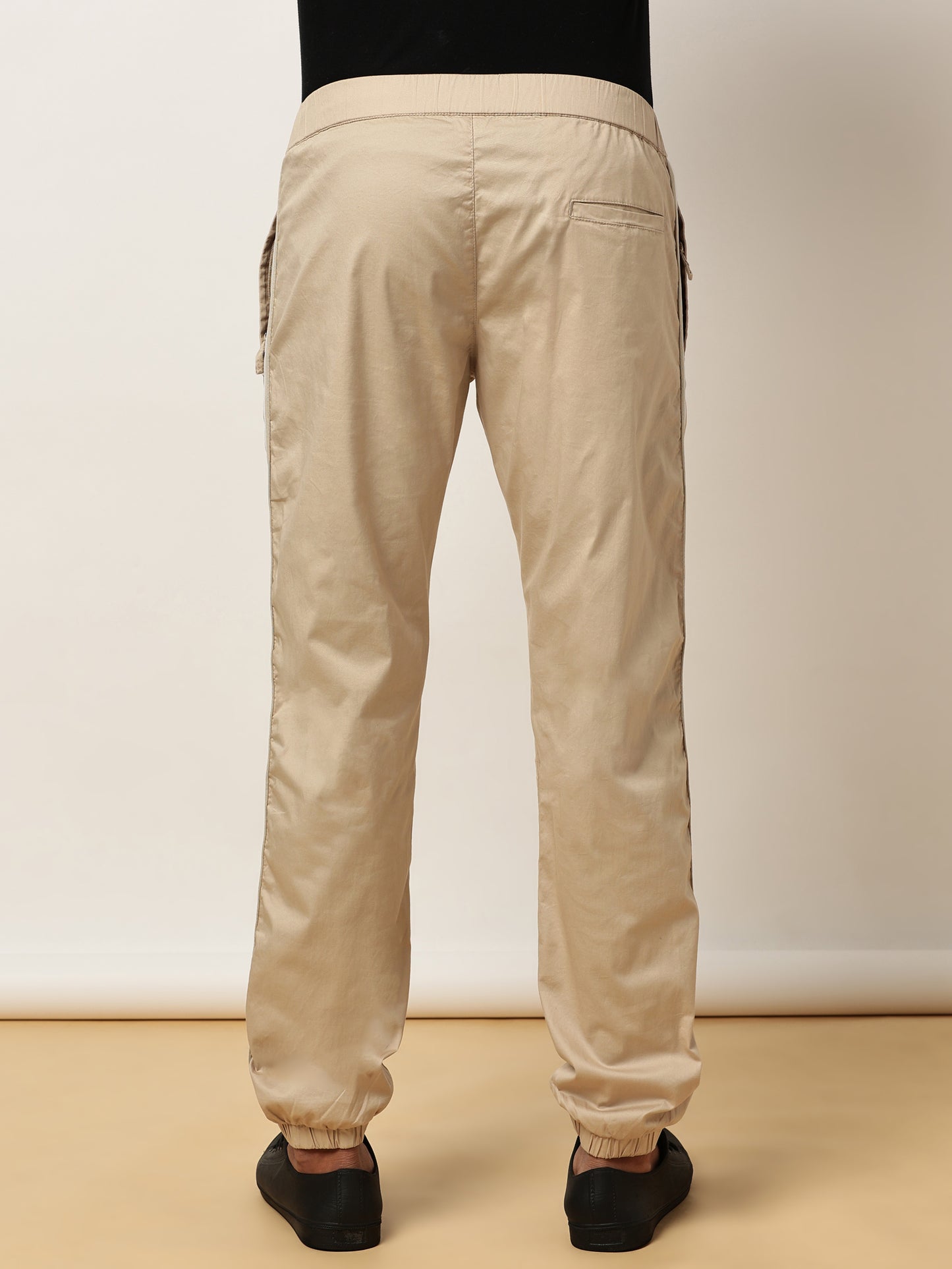 Beige Elasticated Waist Stretchable Jogger Lounge Pants With Side Tape