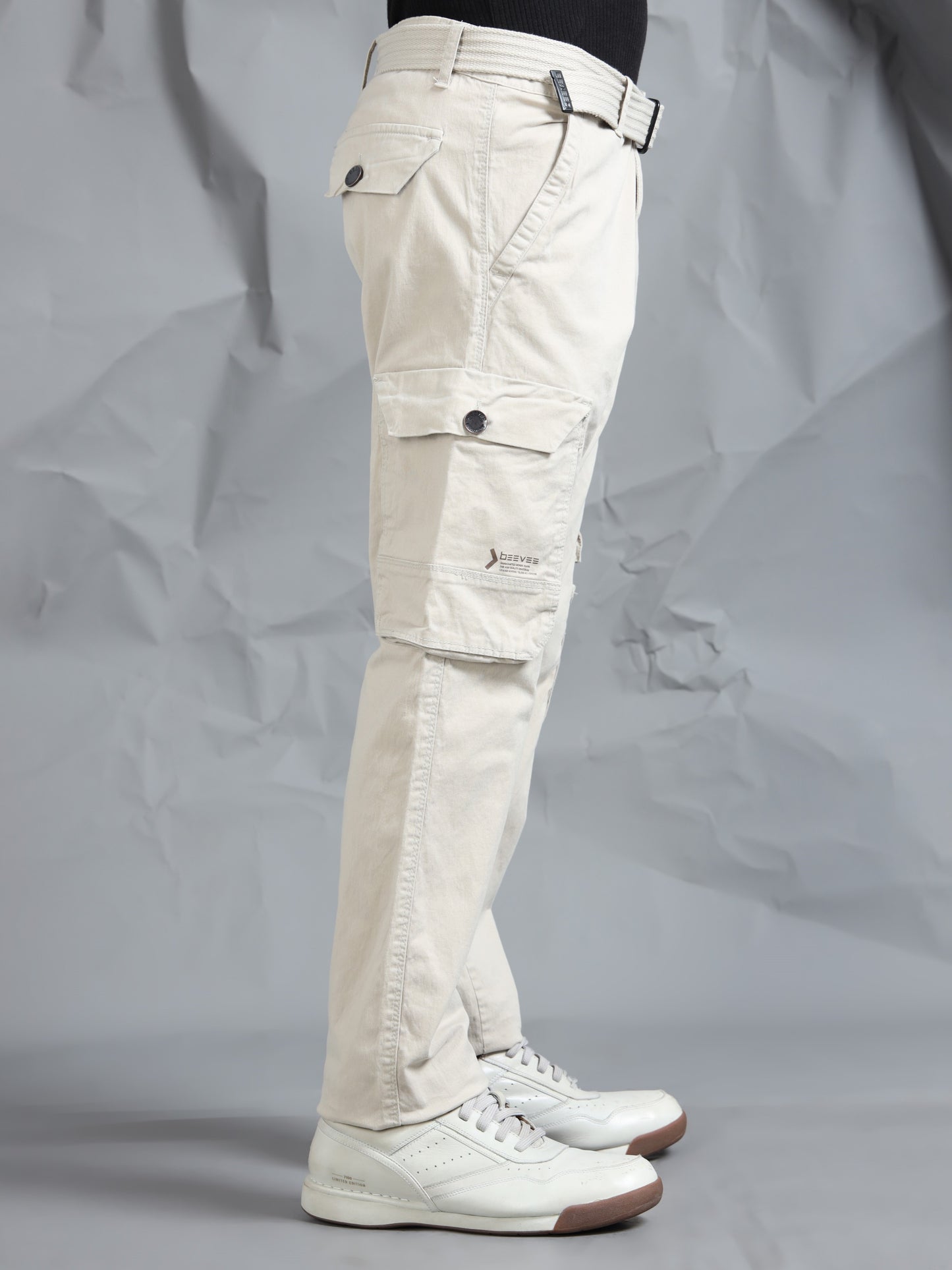 Cotton Lycra Sand  Mid Rise Cargo Pant with 7 Pockets