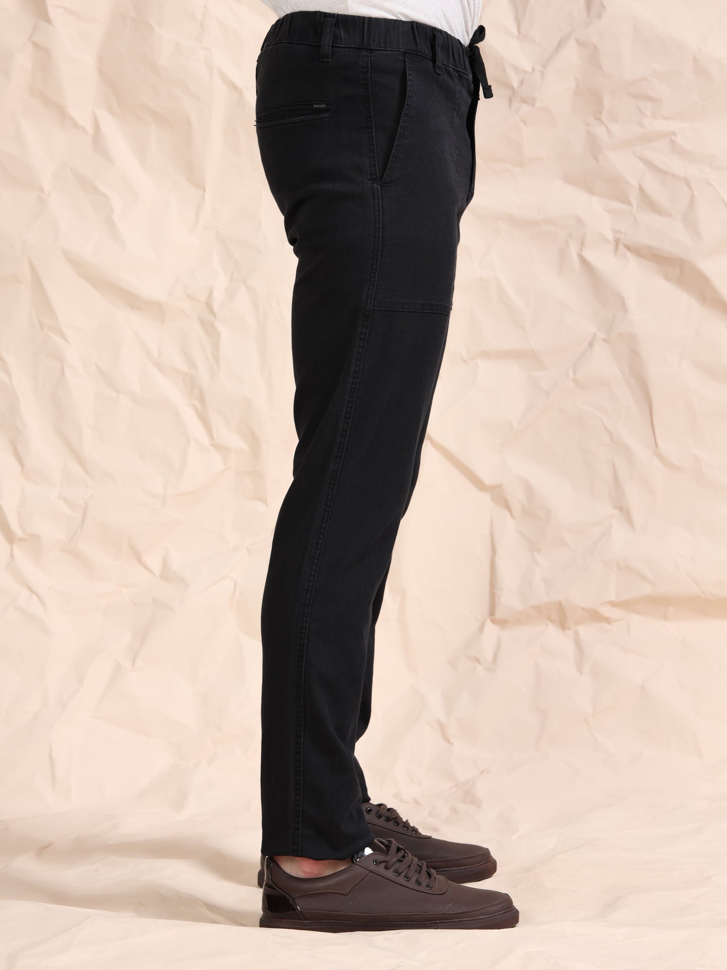 Black Denim Cotton Blend Solid Mid Rise Pyjama