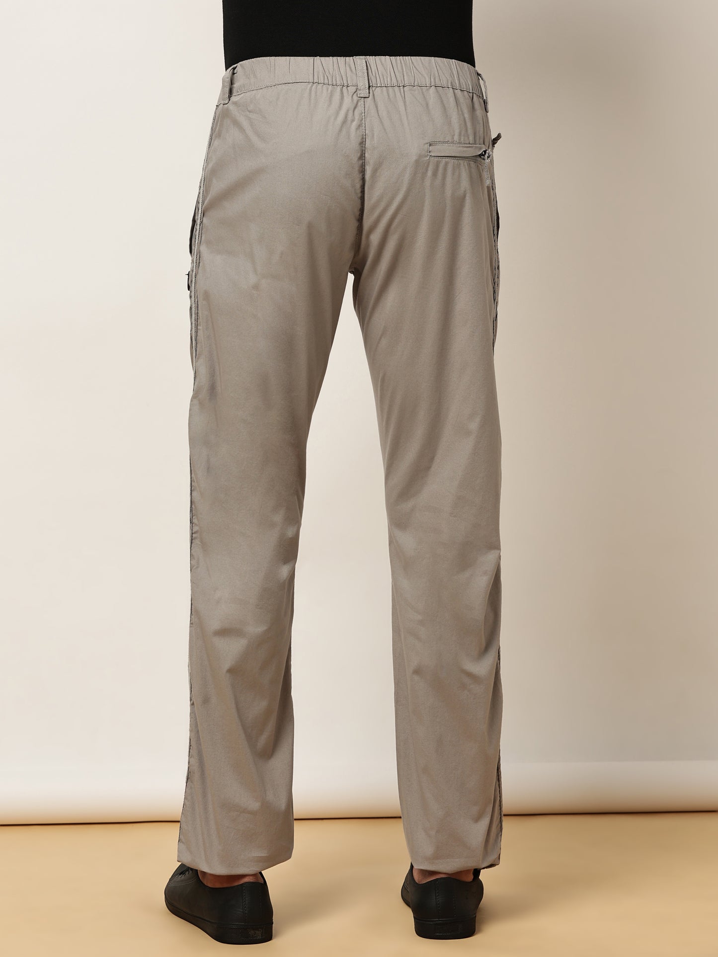 Elasticated Waist Zip Pocket Stretchable Light Grey Lounge Pants with Side Tape