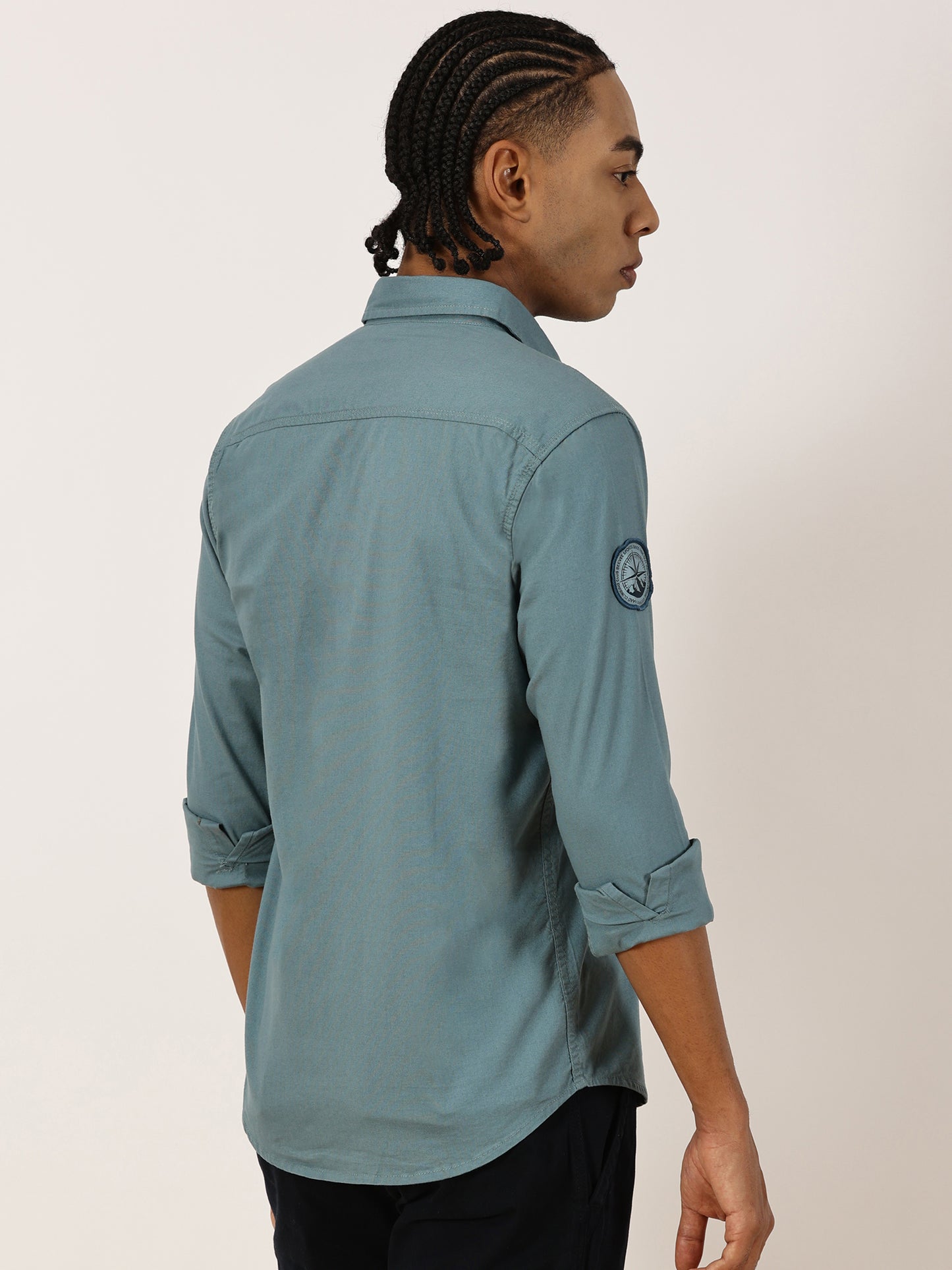 Zip Pocket Stretchable Blue Cargo Shirt