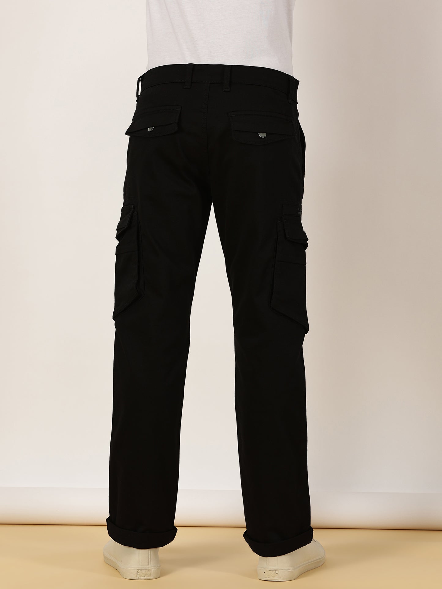 Zip Pocket Stretchable Black Cargo