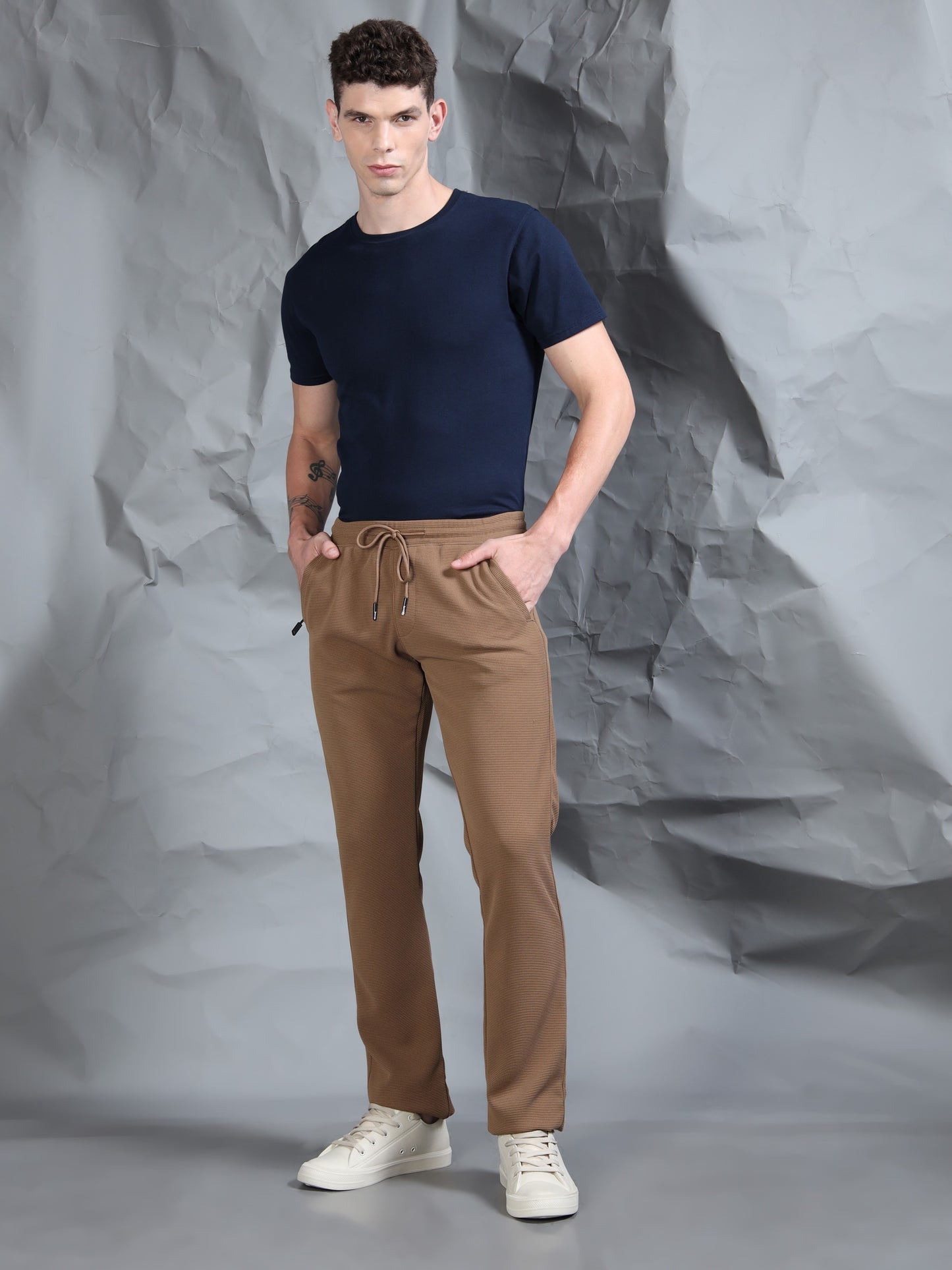 Waffle Structured Brown Track Pant