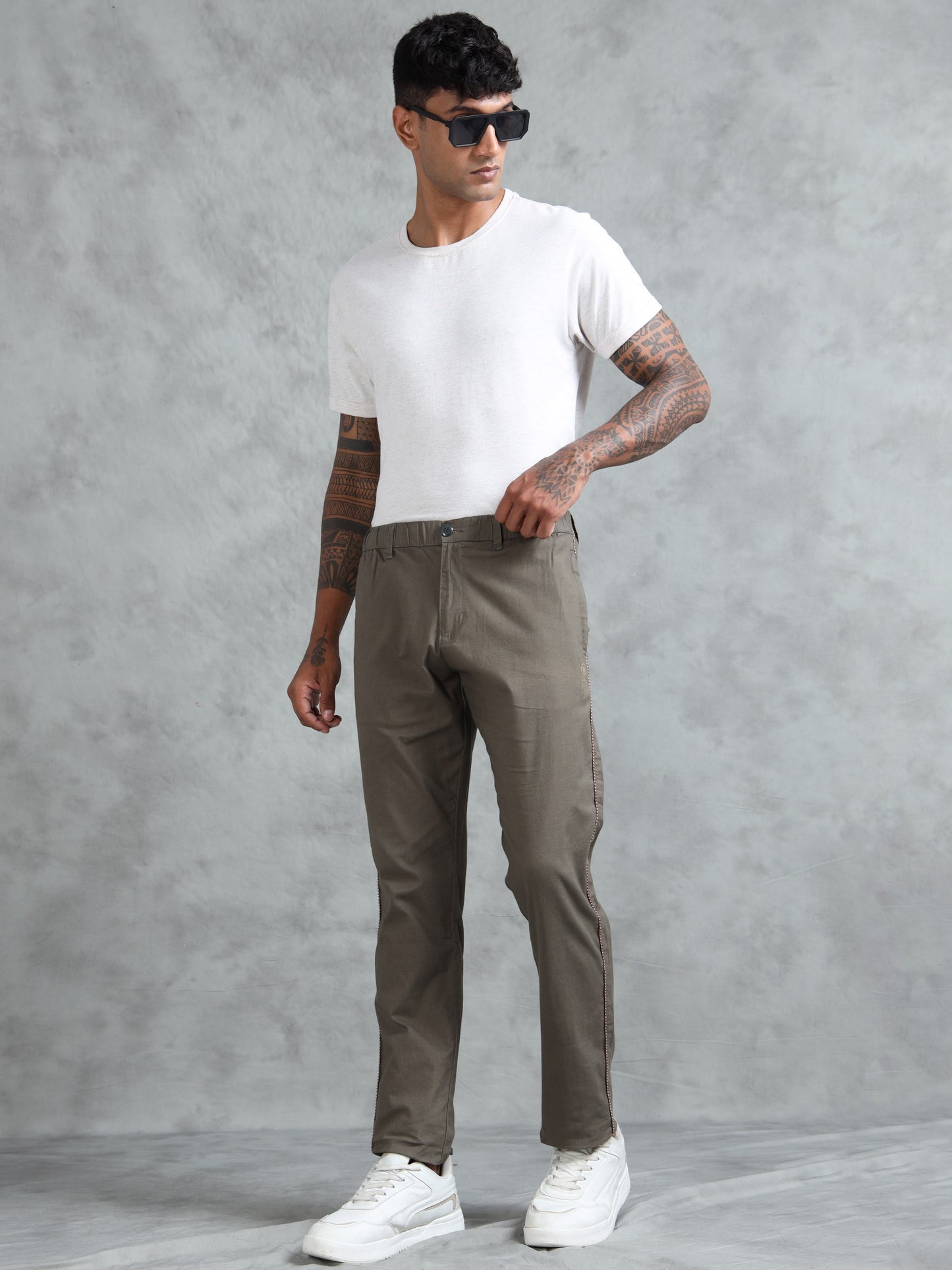 M Green Cotton Lycra Solid Pyjama