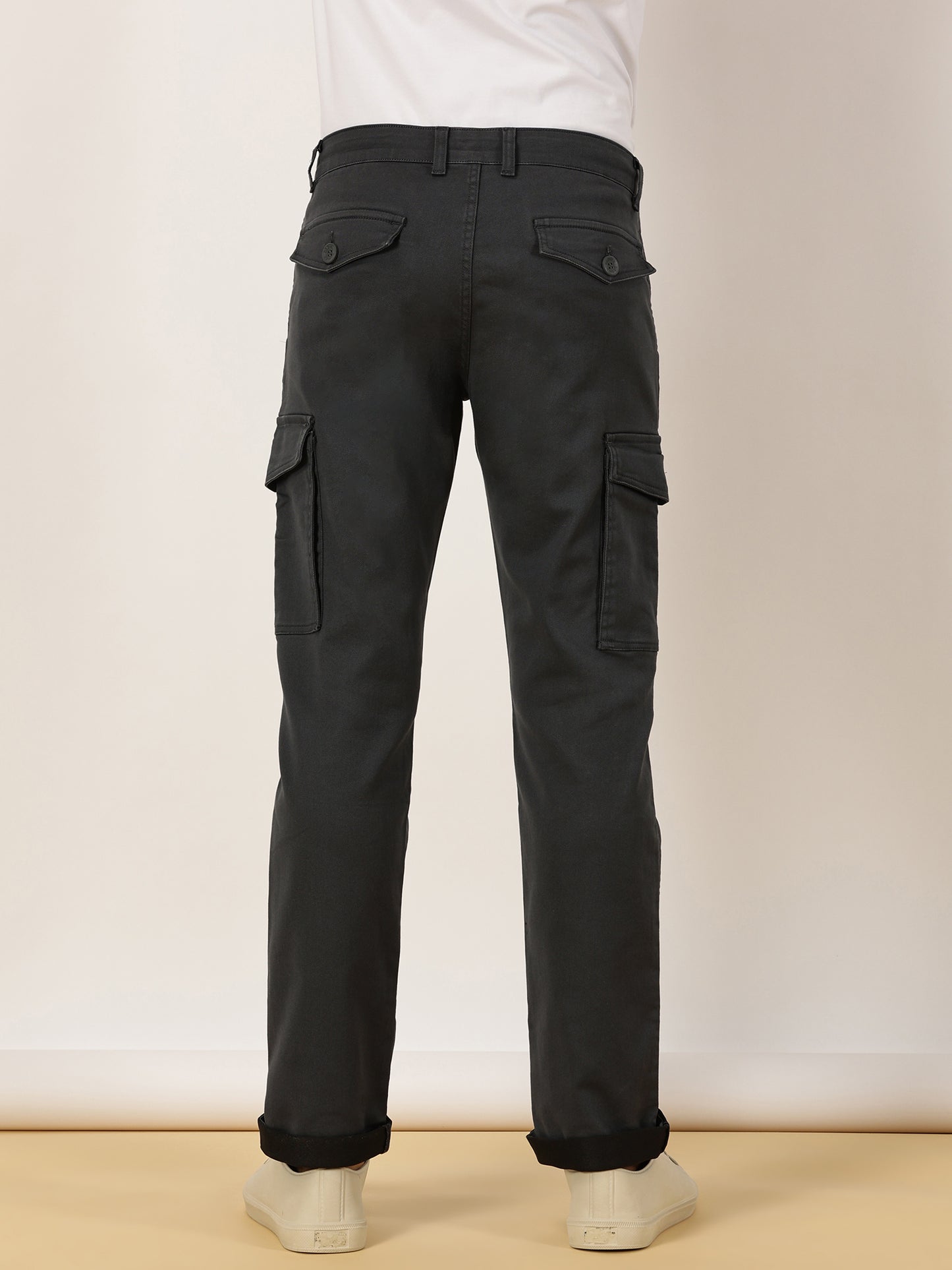 Multi Pocket Stretchable Grey Cargo