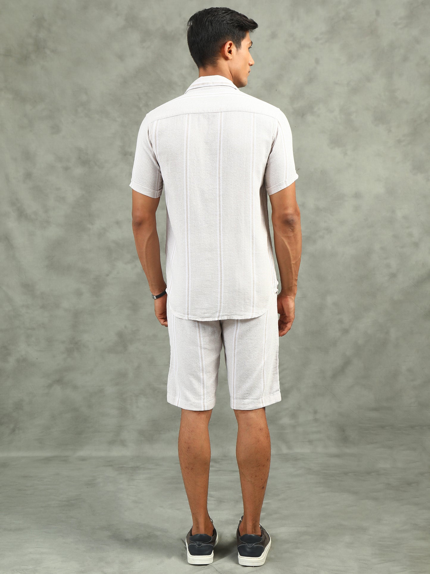 Striped Cream Regular Fit Knee-Length Casual Co-ord Set