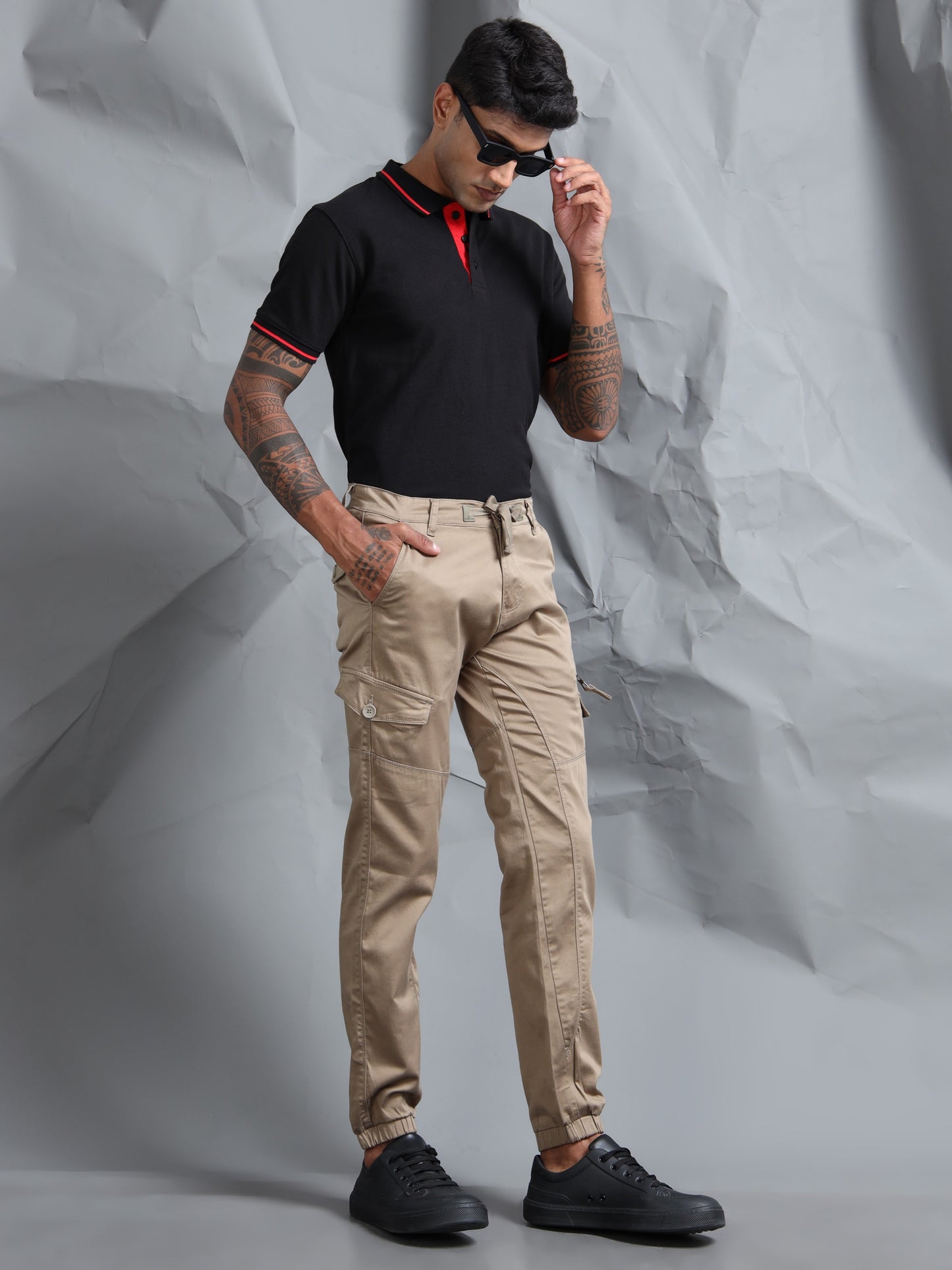 Cotton Lycra Mud   Cargo Pants with 7 Pockets