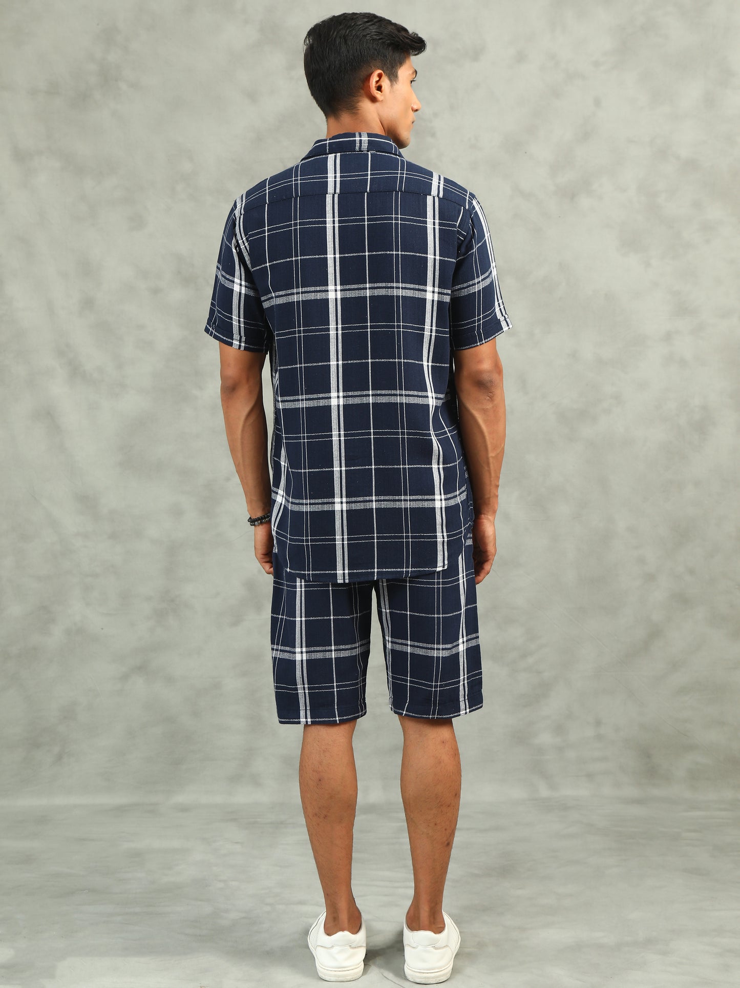 Checkered Navy Regular Fit Knee-Length Casual Co-ord Set