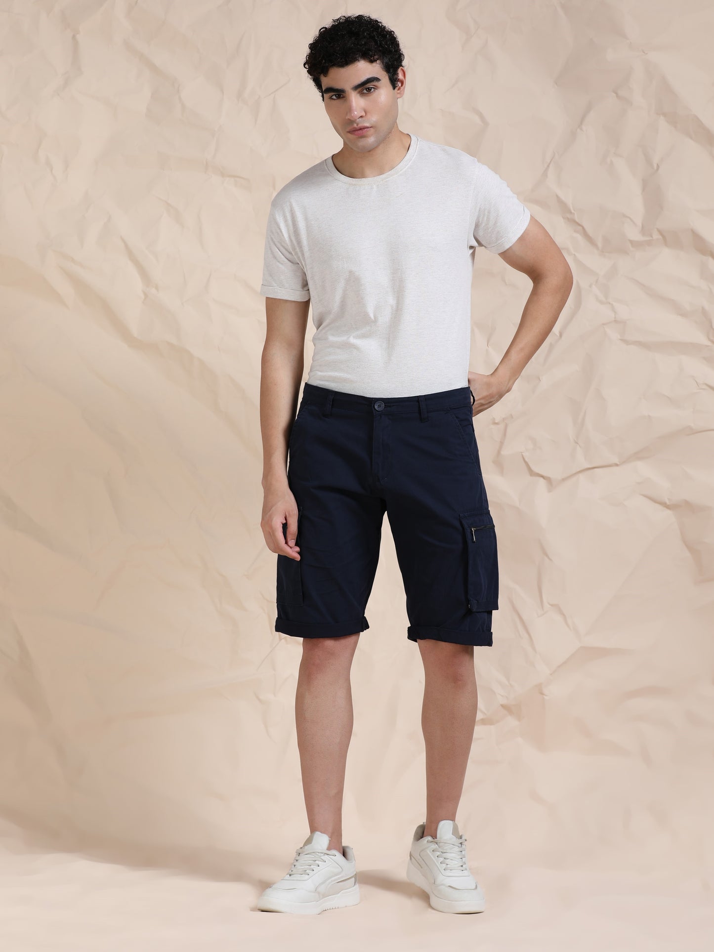 Solid Navy Cotton Shorts