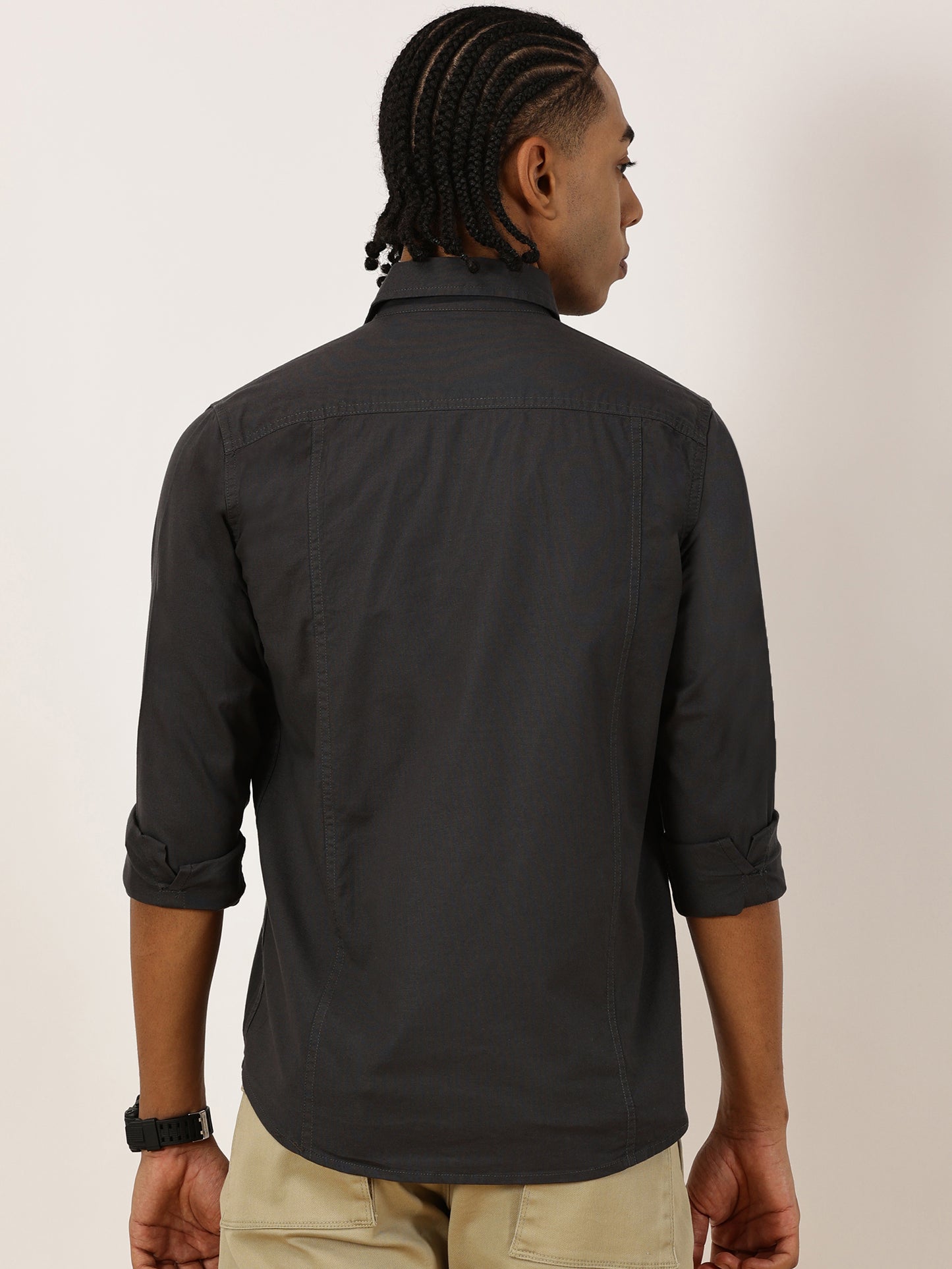 Multi Pocket with Zip Stretchable Grey Cargo Shirt