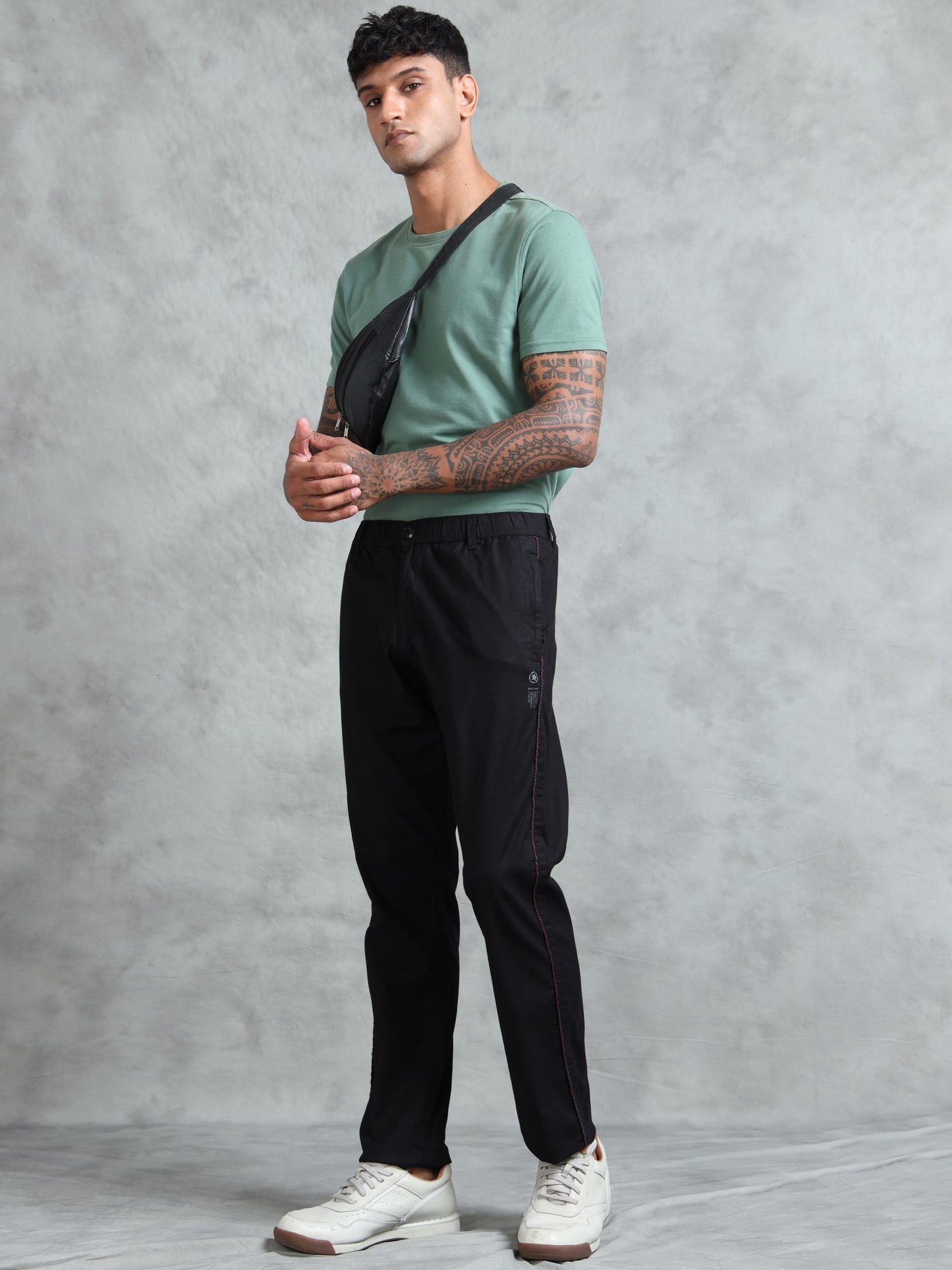 Black Cotton Lycra Solid Pyjama