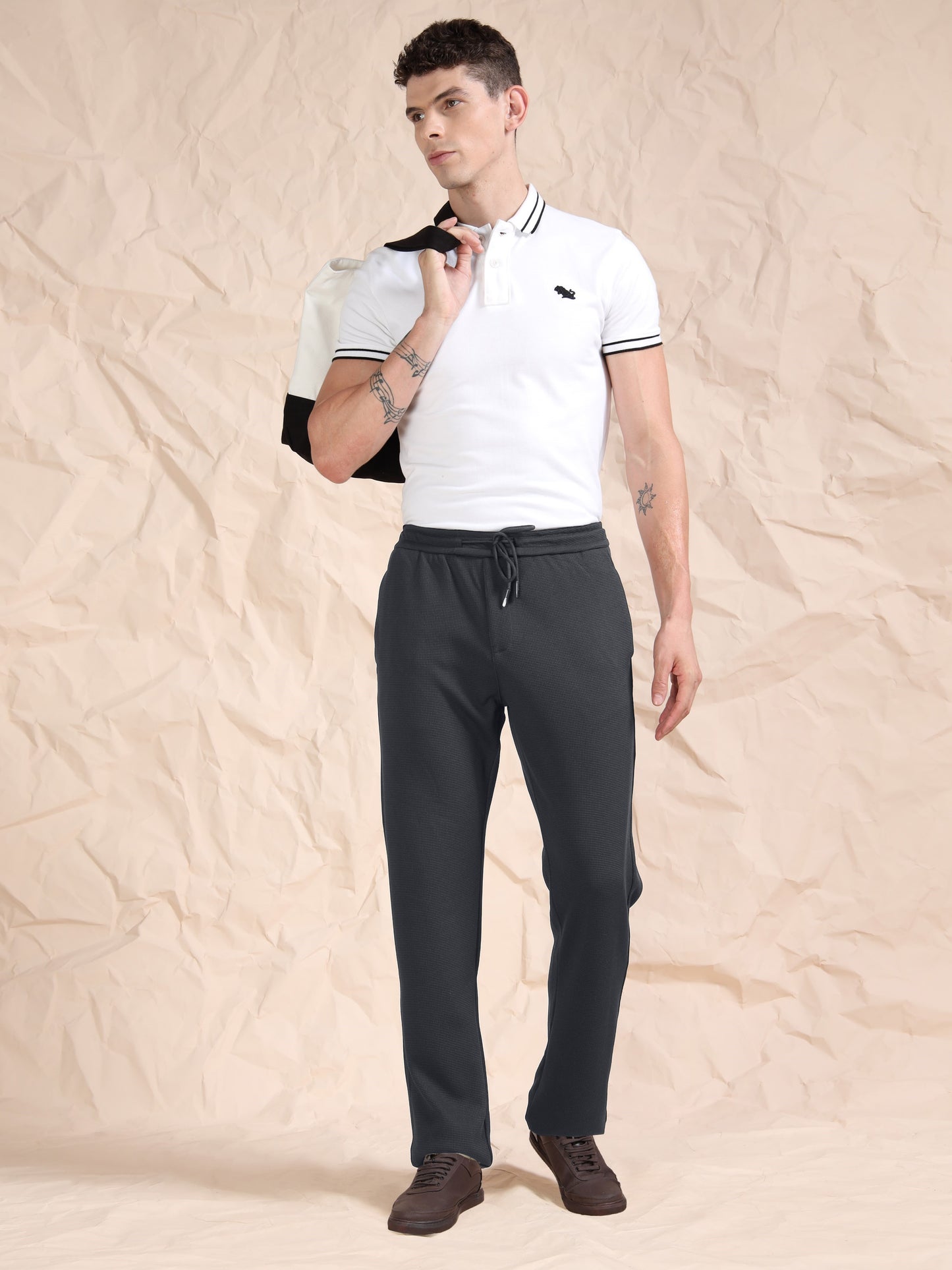 Grey Waffle Structured Track Pant